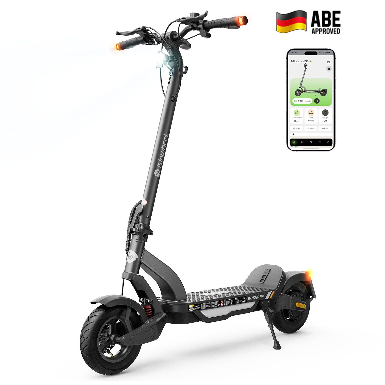 iSinwheel E-Scooter mit Straßenzulassung(ABE),APP,Faltbar E Roller, 20,00 km/h, (mit Kotflügeln)