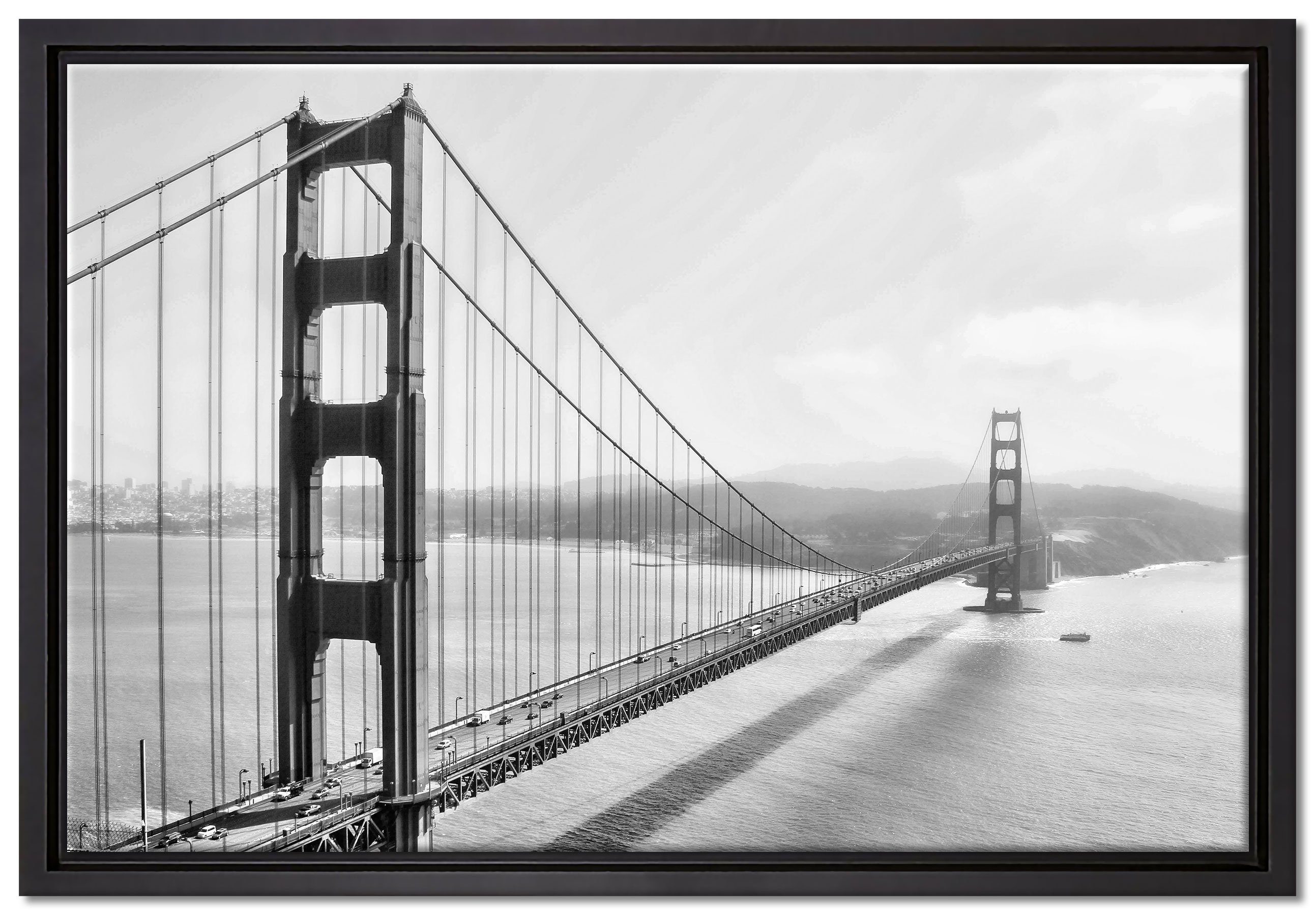 Pixxprint Leinwandbild Golden Gate Bridge, Schattenfugen-Bilderrahmen St), inkl. Zackenaufhänger San Francisco, Wanddekoration (1 in gefasst, Leinwandbild bespannt, fertig einem