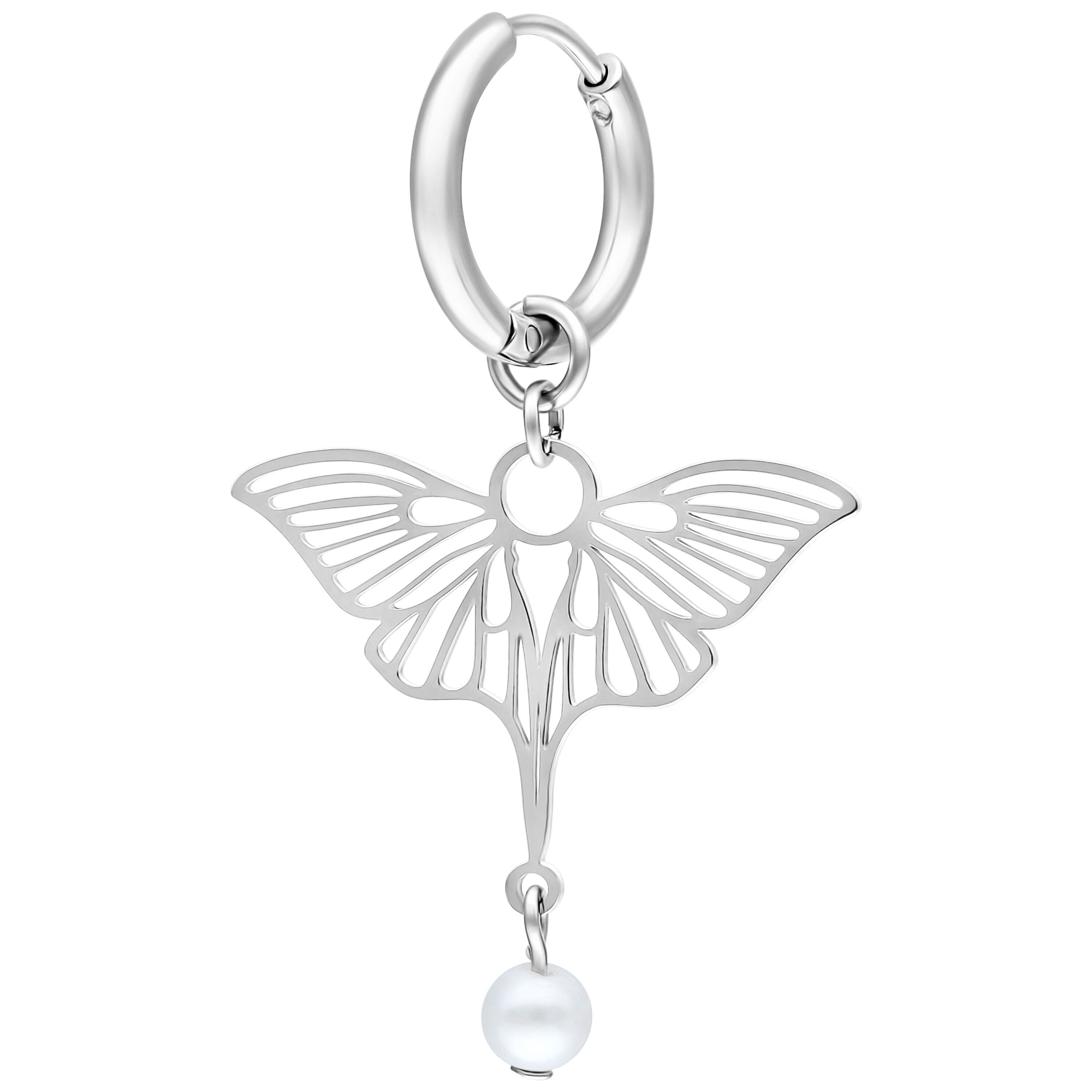 Wildcat Paar Ohrhänger Little Synthetic Pearl Dragonfly Hoops - Silber, Chirurgenstahl 316L - wasserfest, langlebig, hautverträglich