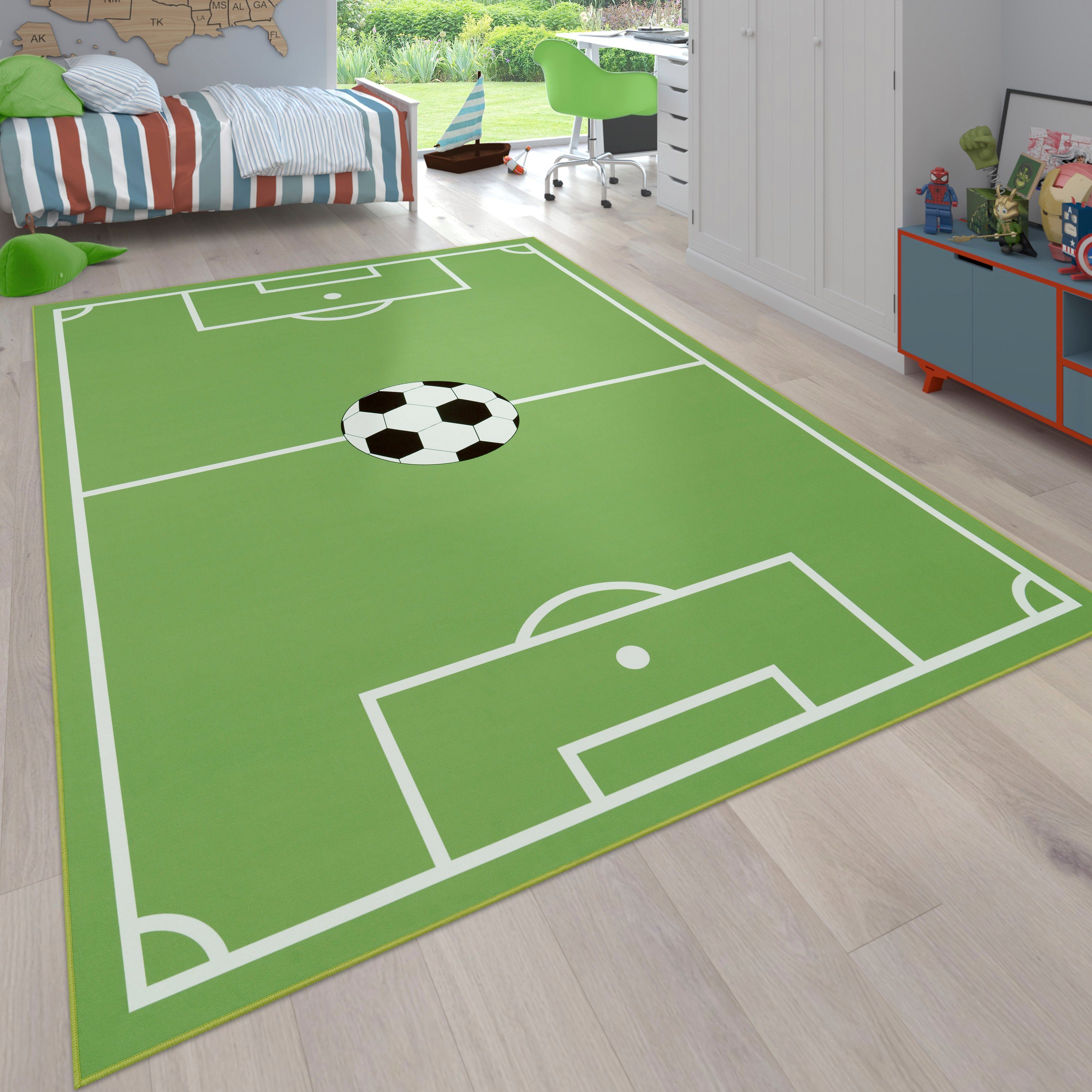 Kinderteppich Bino 568, Paco Home, rechteckig, Höhe: 9 mm, Kurzflor, Spiel- Teppich, Motiv Fußballfeld, Kinderzimmer