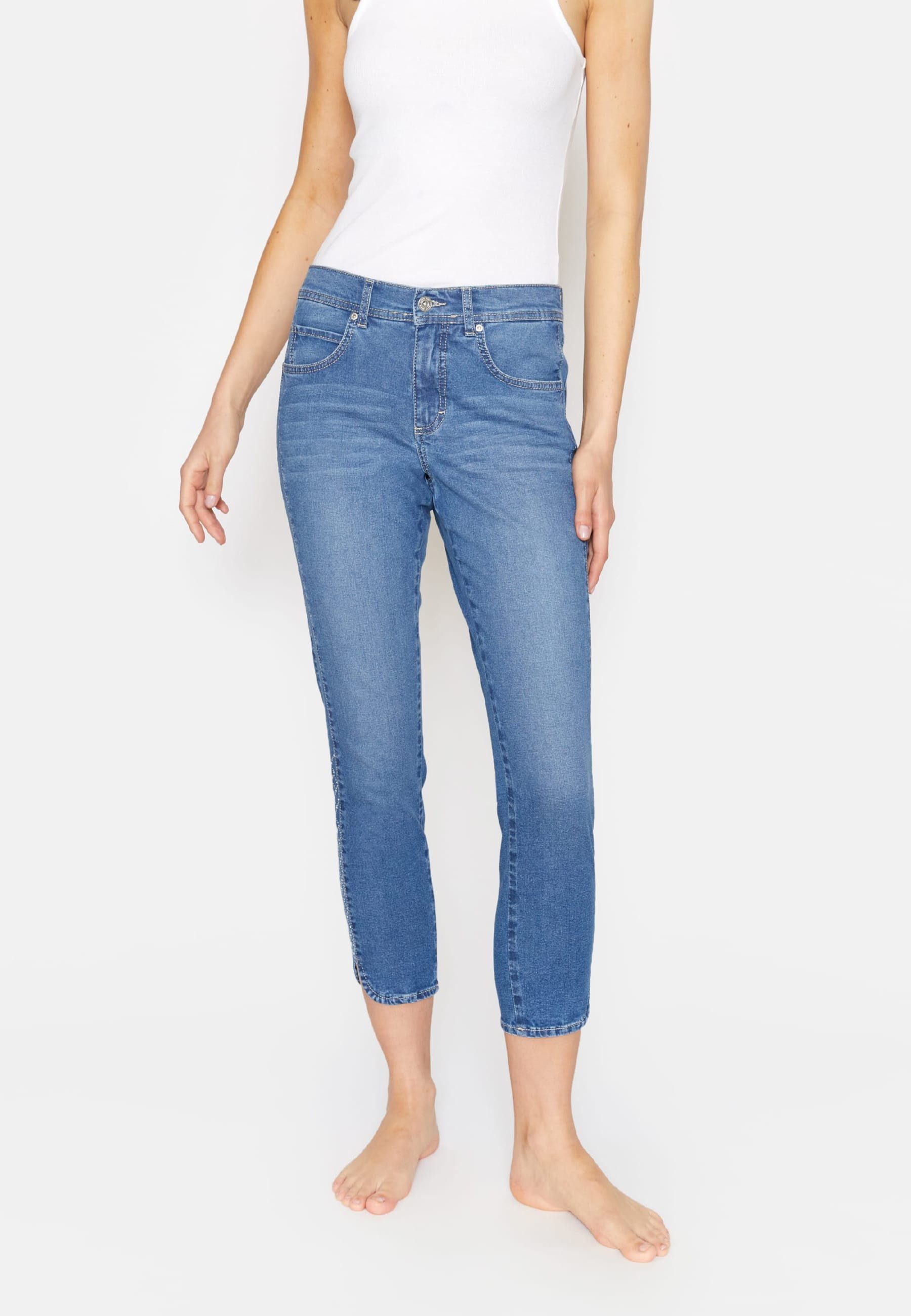 ANGELS 7/8-Jeans Jeans Ornella Diamonds mit Strasssteinen mit Label-Applikationen blau