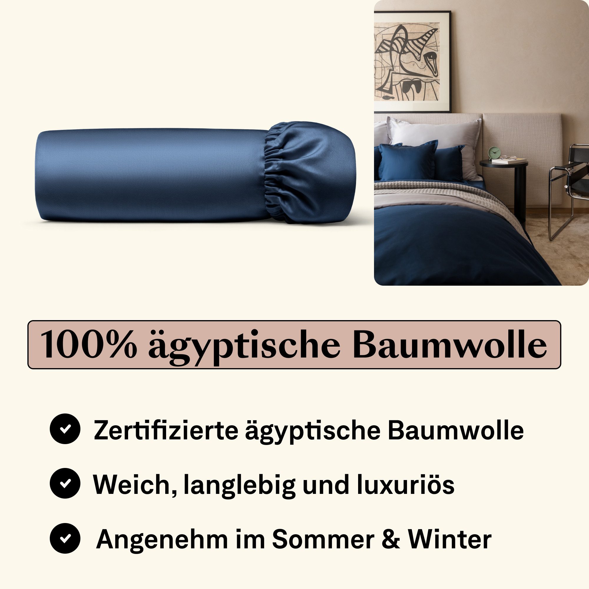 Amqua Spannbettlaken, Premium Mako Satin Spanntuch, 100% ägyptische Baumwol günstig online kaufen