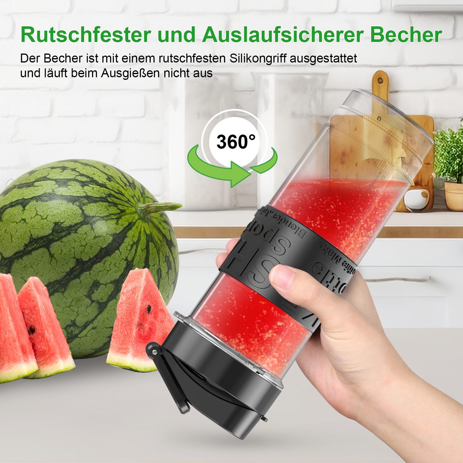 Fofile Standmixer Smoothie Maker 500W Mini Mixer mit 2x570ml Tritan BPA Freier Flasche, 500 W, Tragbarer Edelstahl Blender, 4 Blatt, leicht zu reinigen, 22.000  – Bild 4 von 5