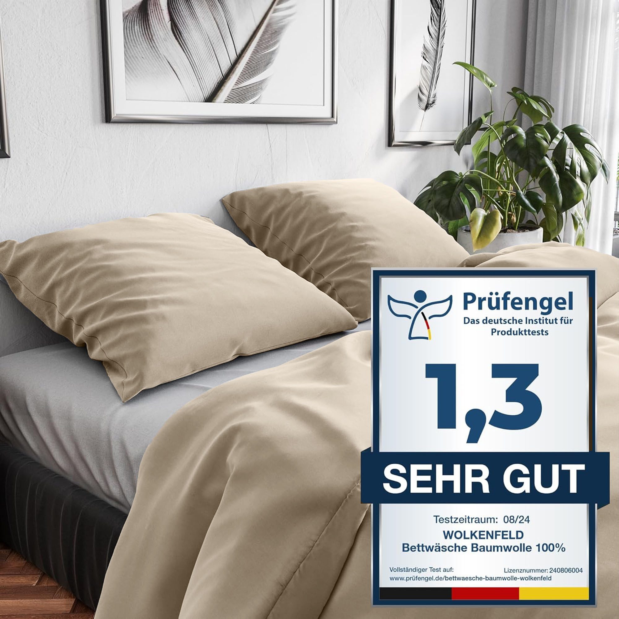 Wolkenfeld Bettwäsche Renforcé Bettwäsche Baumwolle - Natürlich weiches Schlafgefühl, Renforcé, 3 teilig, 135x200 cm, 155x220 & Übergrößen I inkl. Kissenbezüge 80x80 I uni