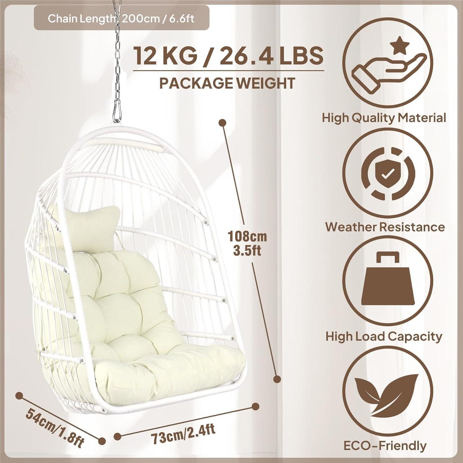 LuxusKollektion Hängesessel Hängesessel Korb Rattan Kettenglied Edelstahl Kissen Balkon Weiß stuhl