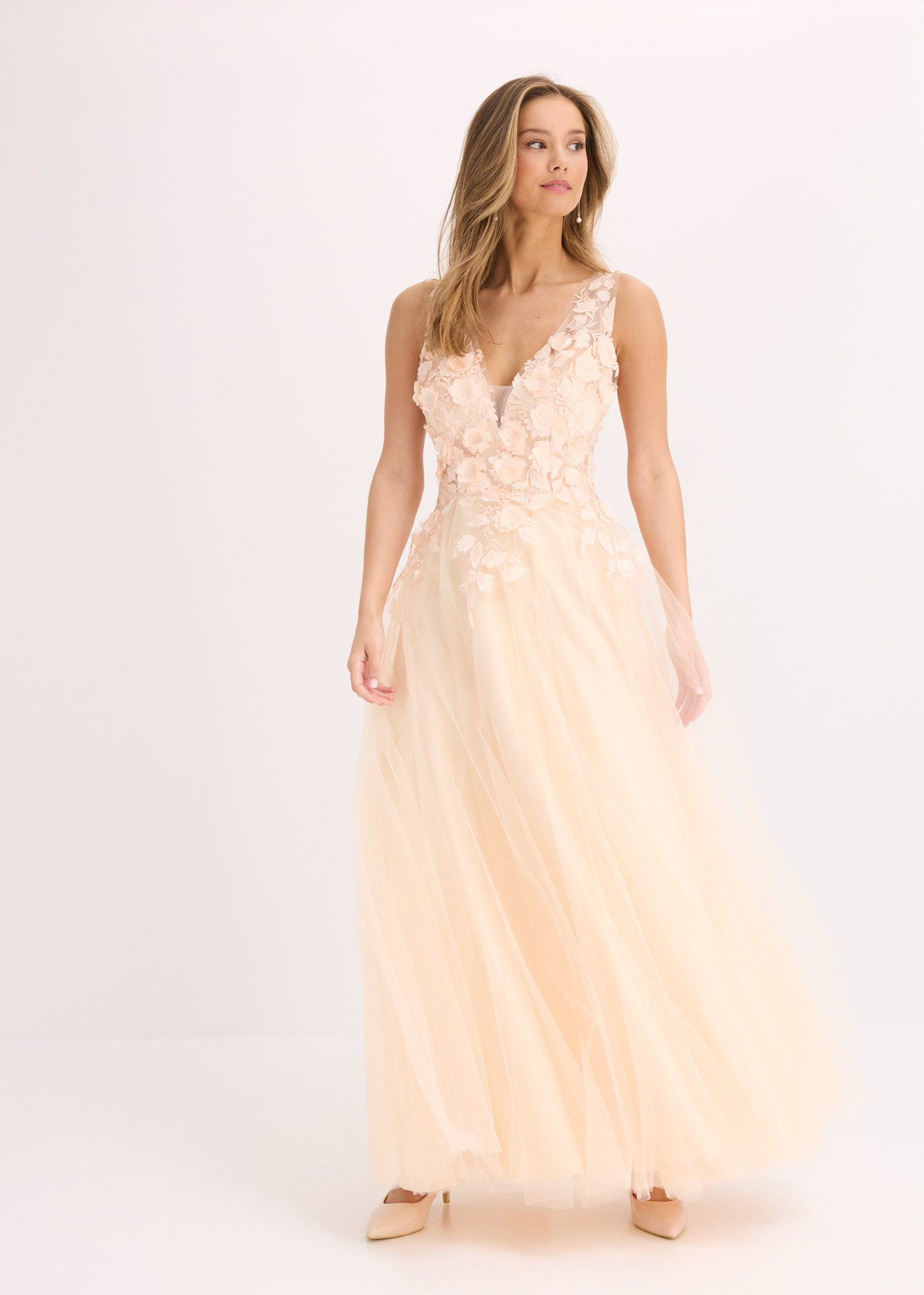 bonprix Maxikleid für festliche Anlässe, aus Tüll mit floraler Applikation, günstig online kaufen