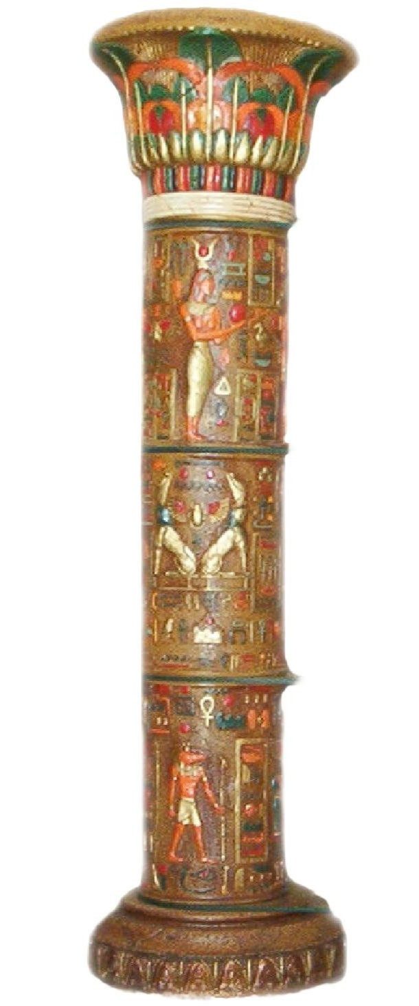 Xlmoebel Dekosäule Glasvitrine mit ägyptischen Motiven und eleganten Regalböden (Buchstütze Ägyptischer Kunststoff 180 cm Höhe), Hergestellt in Europa