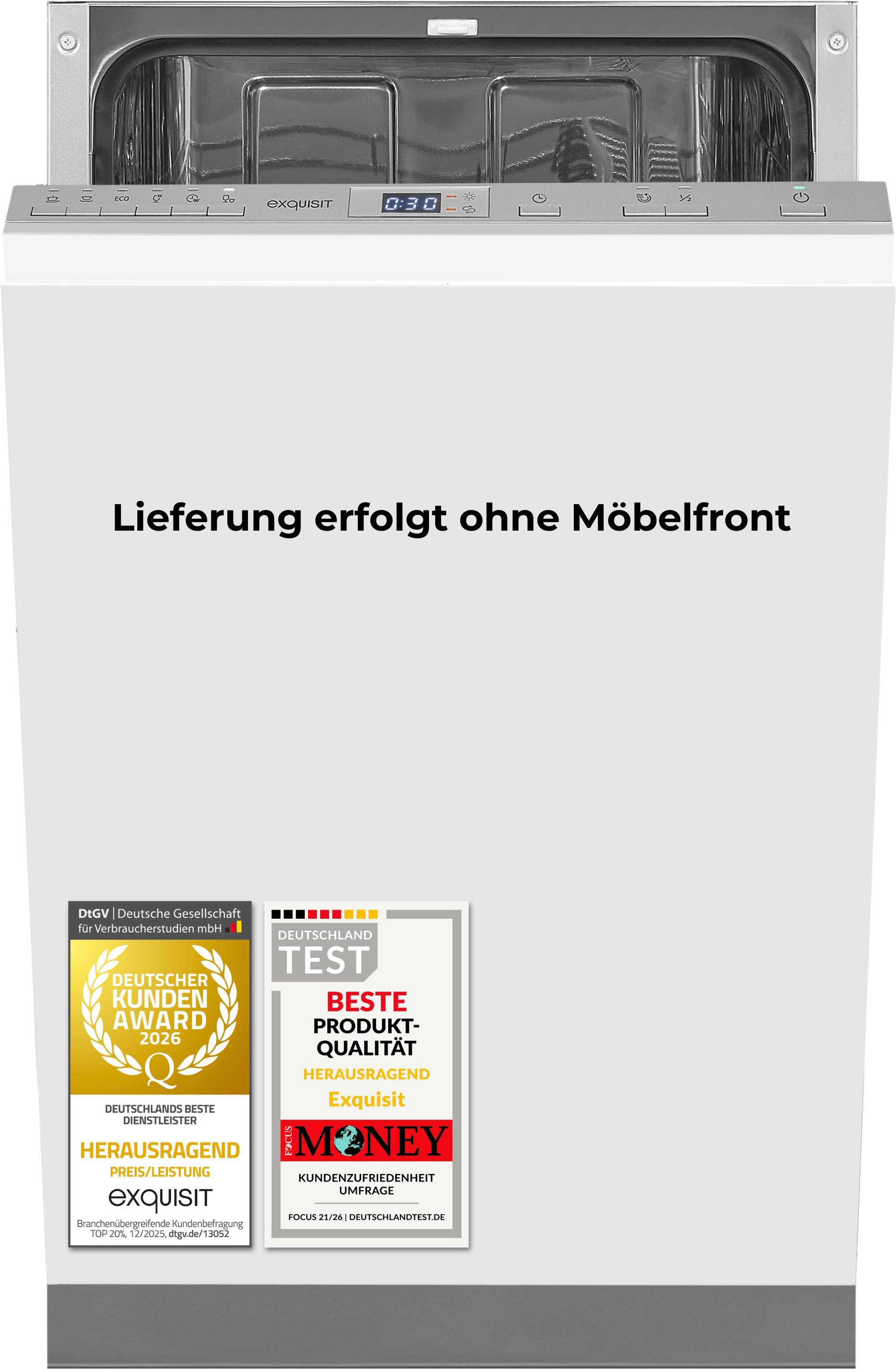 exquisit vollintegrierbarer Geschirrspüler 2109 EGSP2109-ES-030Esilber, 11 l, 9 Maßgedecke, Kompakt, sparsam und komfortabel im Alltag
