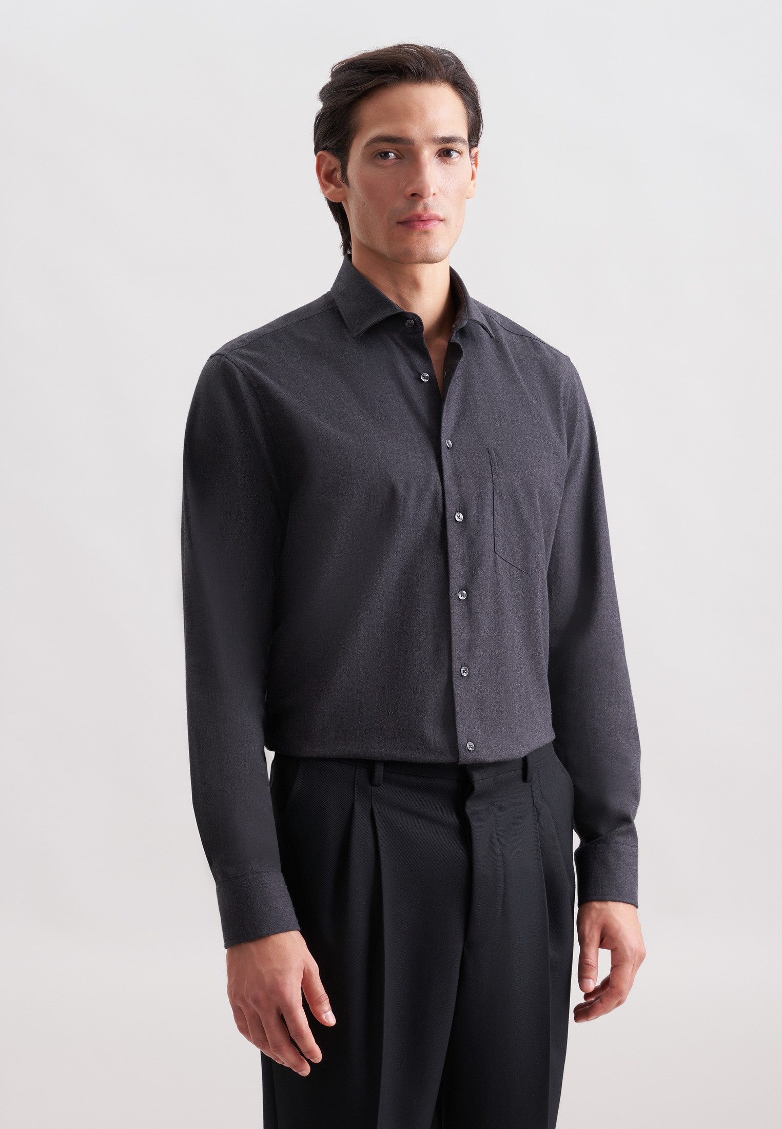 seidensticker Flanellhemd Schwarze Rose Regular 1/1 Kentkragen Uni günstig online kaufen