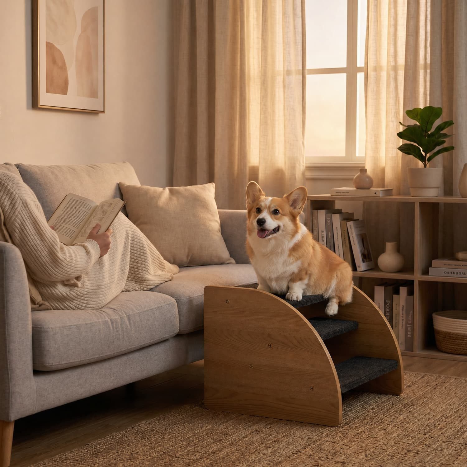 ANYSUN Haustiertreppe mit 3 breite Stufen,Geringe Neigung,Rutschfeste Unterseite für Bett (1-St., 1 Rampe,3 breite Stufen), Sofa,ältere und kurzbeinige Tiere,42×39×30cm,belastbar bis 15 kg,Grau