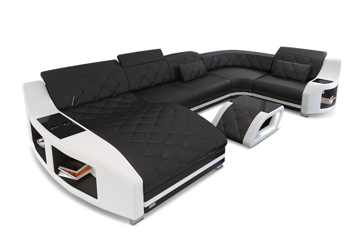 Sofa Dreams Wohnlandschaft Sofa Leder Swing U Form Ledersofa Ledercouch, Couch, mit LED, wahlweise mit Bettfunktion als Schlafsofa, Designersofa