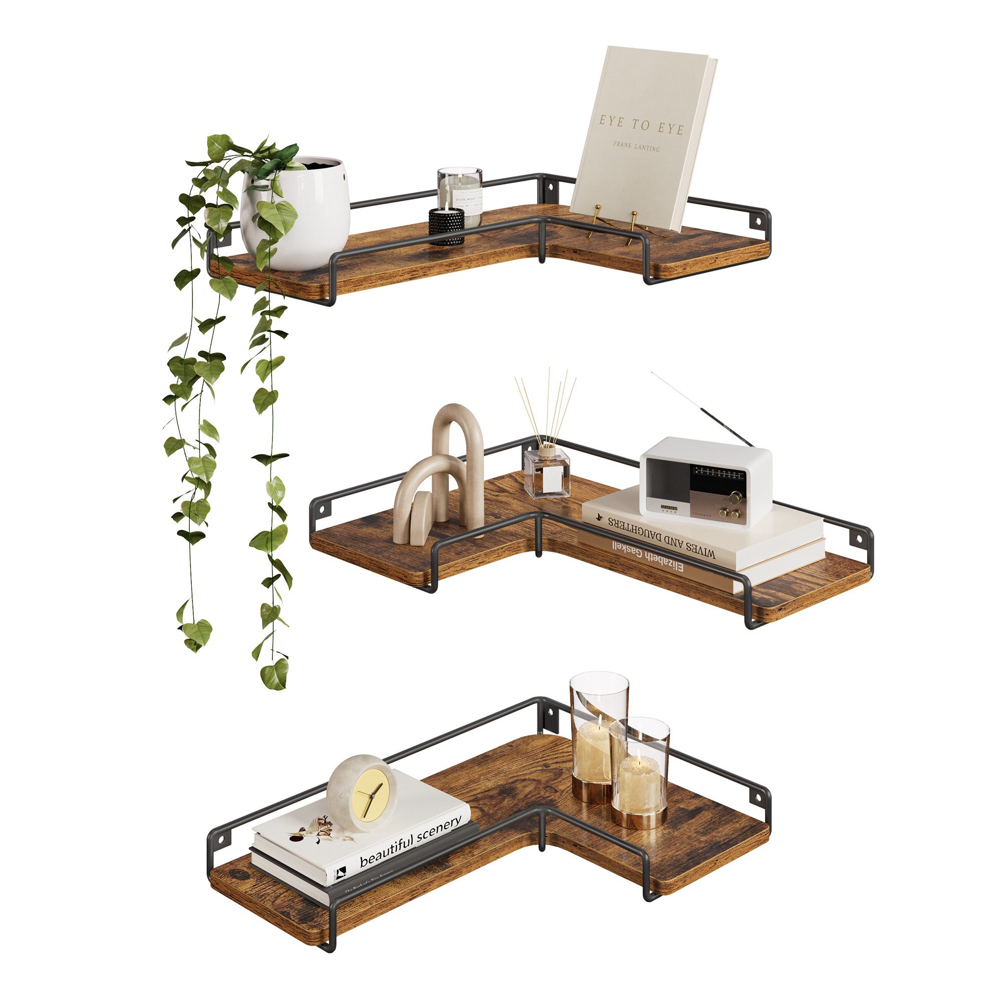 VASAGLE Eckregal, 3-tlg., Wandregal, L-förmiges Eckregal, 2er Set, Industrie-Design