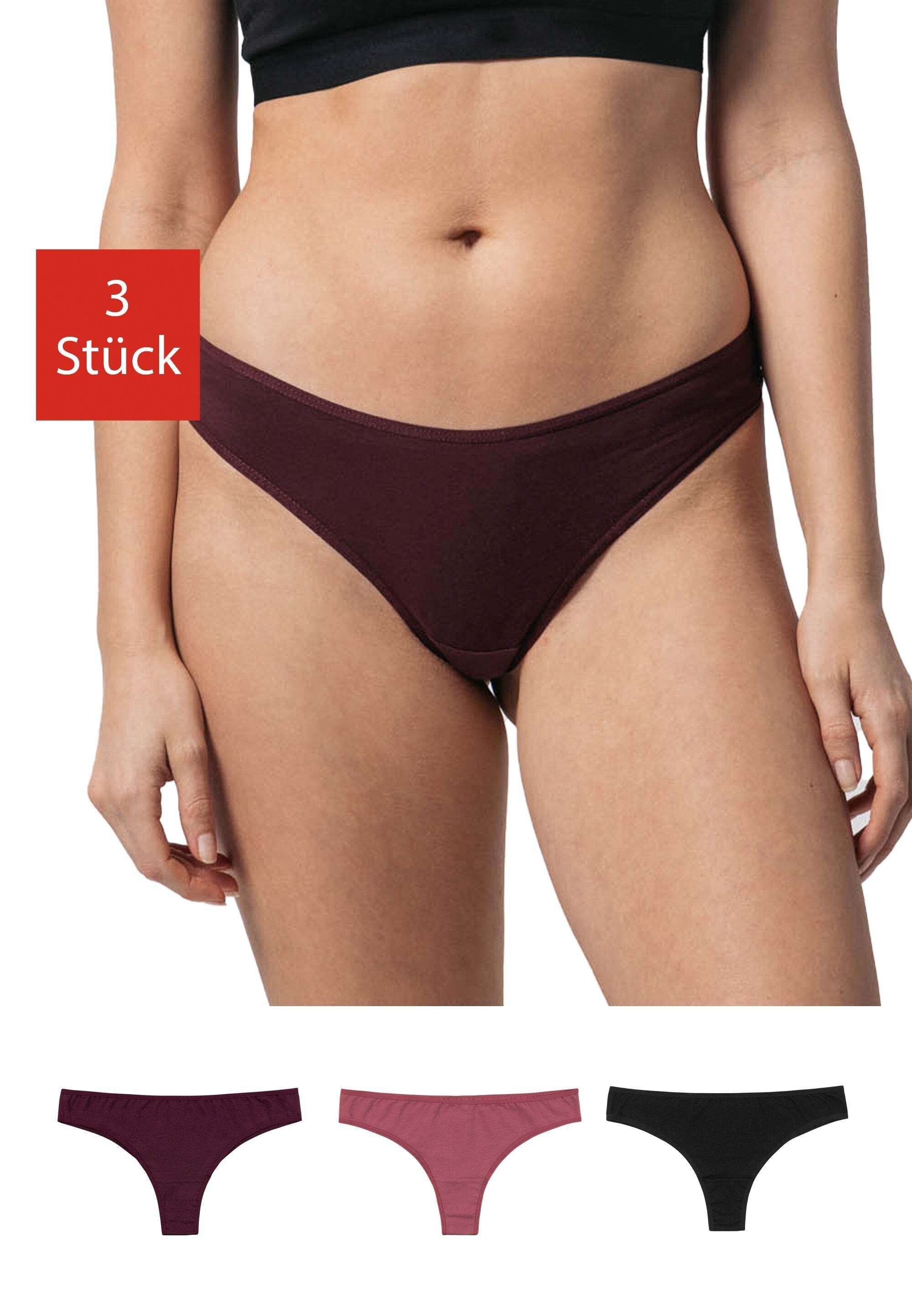 Slip Brasilslip Unterwäsche Damen ein (3-St) Brazilian Tragegefühl bequemes Unterhosen SNOCKS für (Mauve/Weinrot/Schwarz) Mix Bio-Baumwolle aus