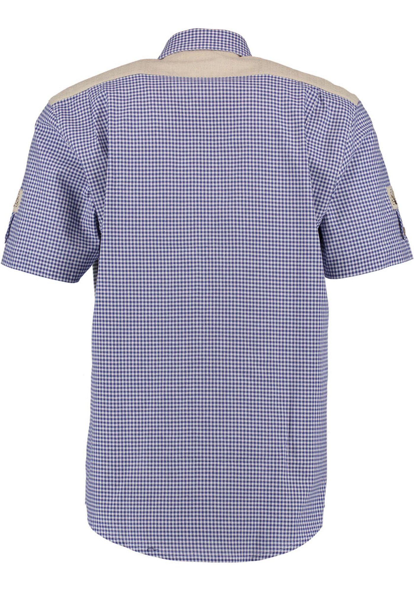 Gajesa Knopfleiste Trachtenhemd der Kurzarmhemd Edelweiß-Stickerei auf mit kornblau OS-Trachten