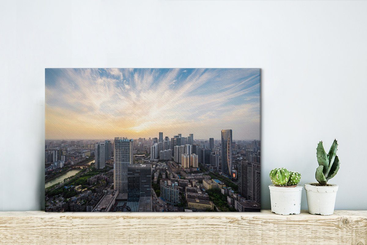 Wandbild Chengdu, St), cm Wanddeko, OneMillionCanvasses® (1 30x20 Leinwandbild Wolkenbildung über Aufhängefertig, Leinwandbilder,