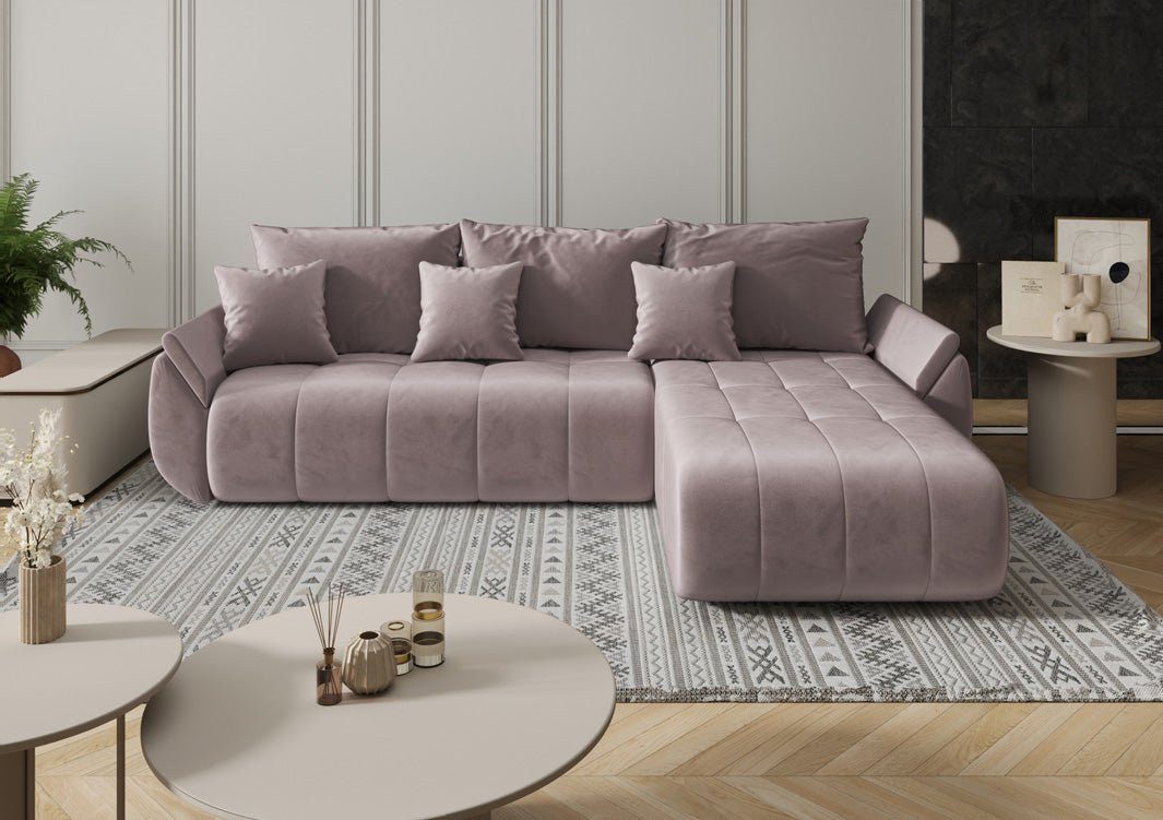 Luxusbetten24 Schlafsofa Designer Sofa Lenoa L in Samt, mit Stauraum und Schlaffunktion