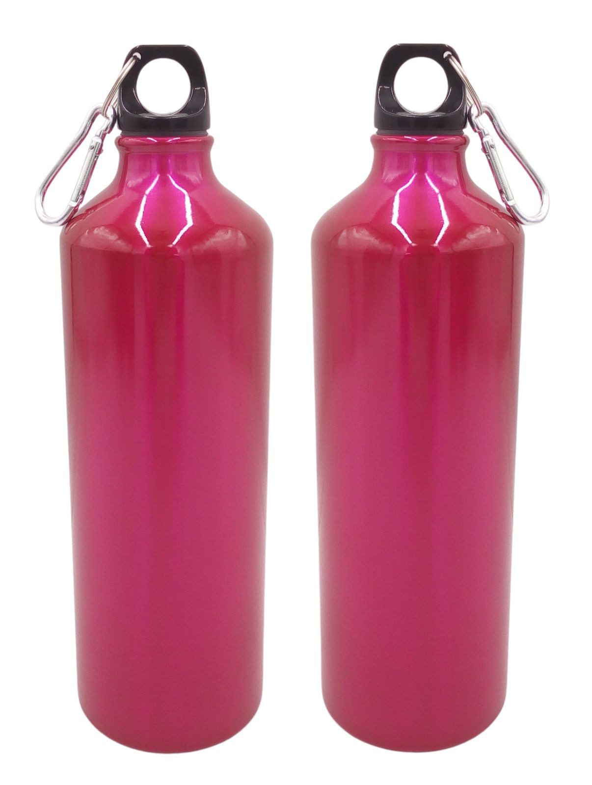 BURI Trinkflasche 2x Aluminium Trinkflasche 1 Liter pink mit Karabiner Wasserflasche Spo
