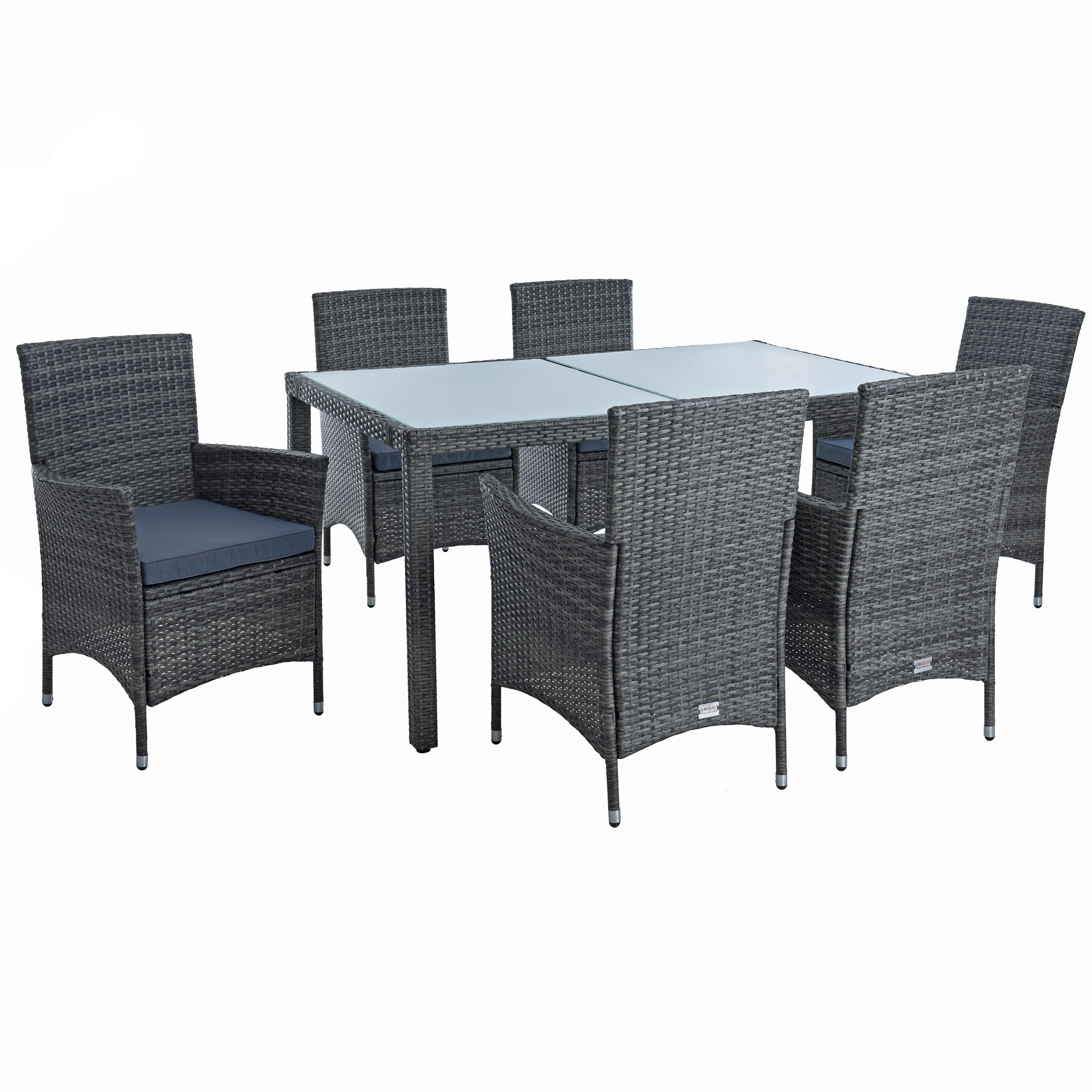 ESTEXO Sitzgruppe Poly-Rattan Essgruppe Gartenmöbel Set 6 Per. Gartenset Anthrazit-Gra