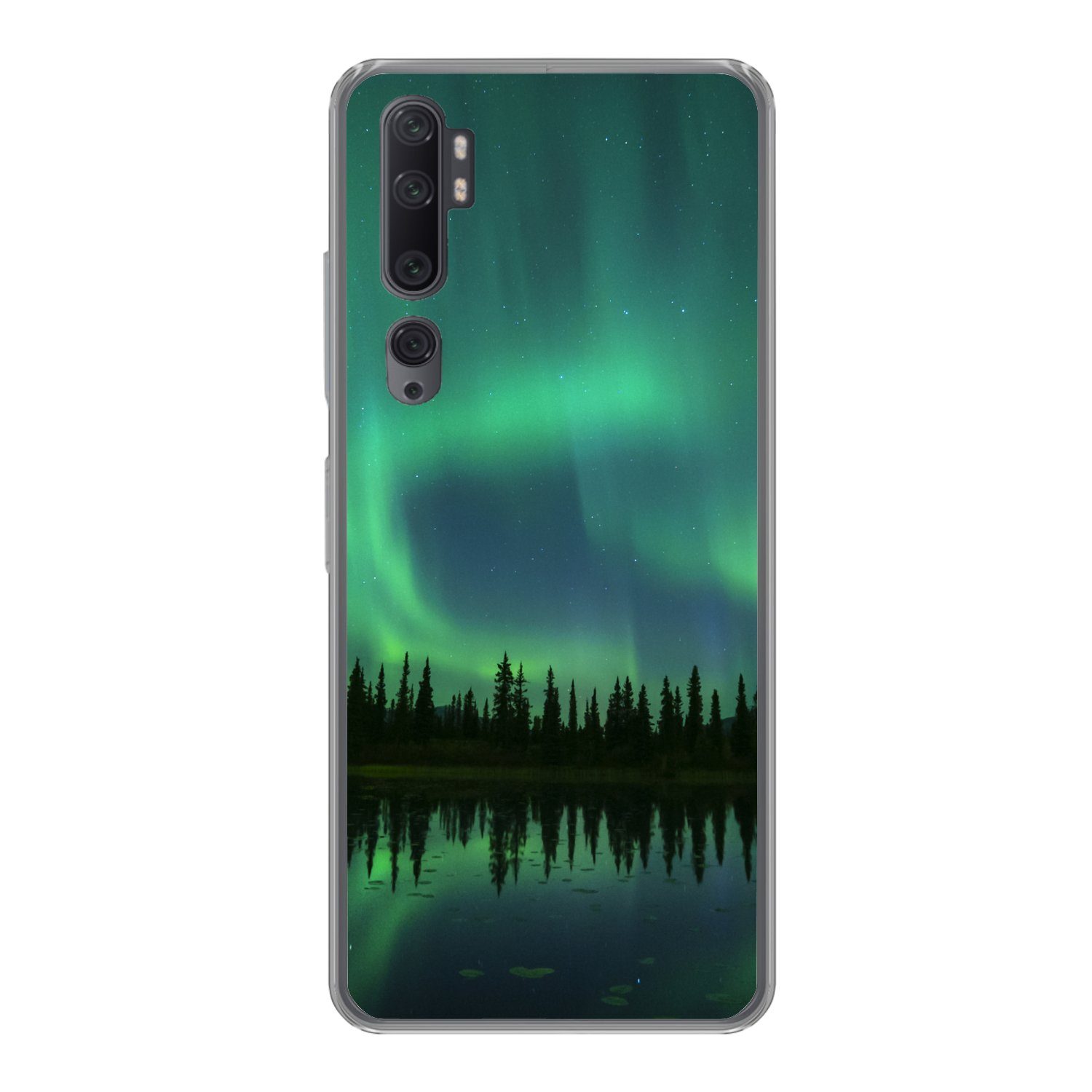 MuchoWow Handyhülle für Xiaomi Mi Note 10 Nordlicht - Bäume - Wasser - Alaska