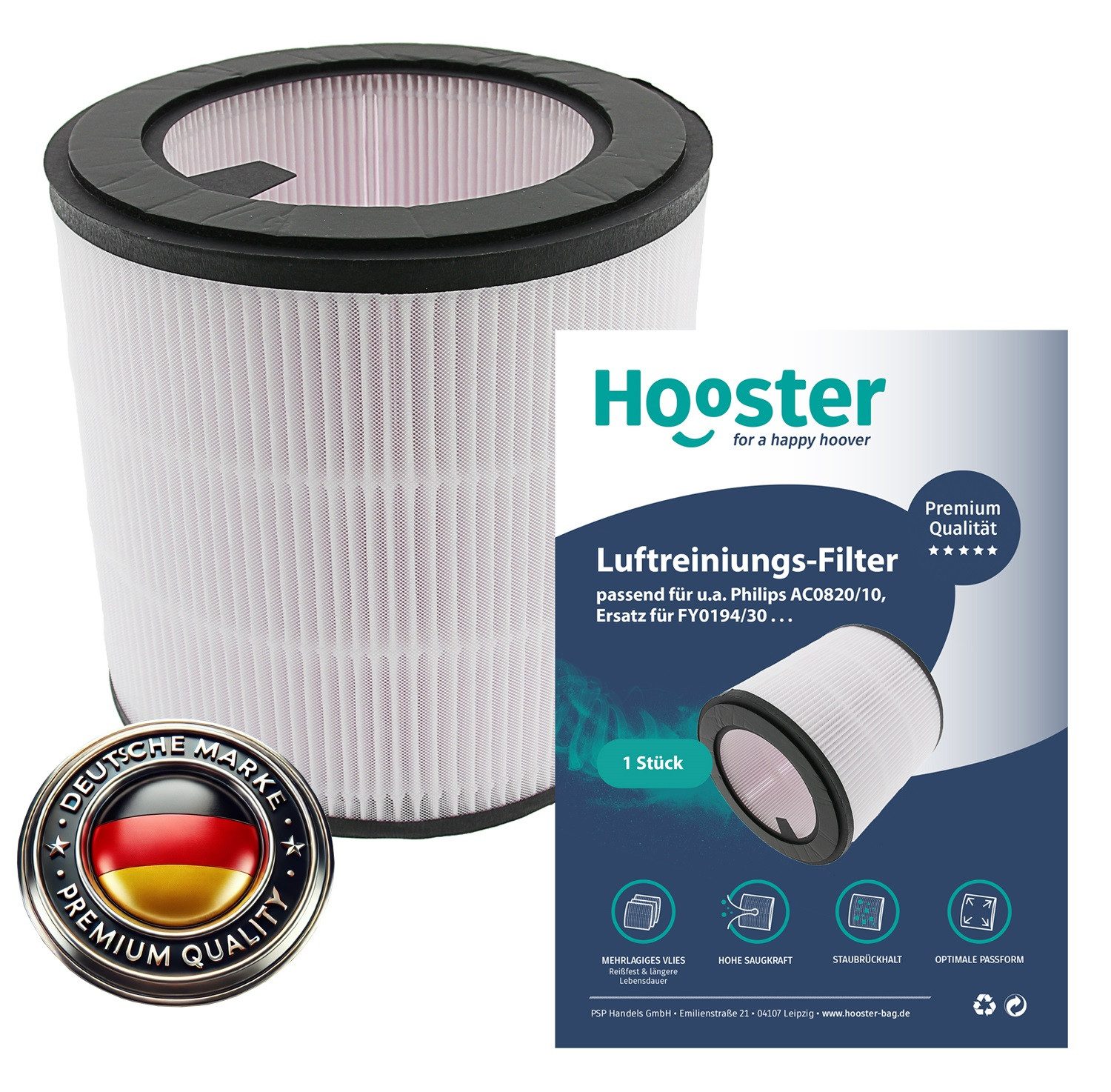 Hooster Luftfilter 1 HEPA Filter passend für Philips Luftreiniger 800 Series AC0820/10, u.a., Ersatzfilter für FY0194/30