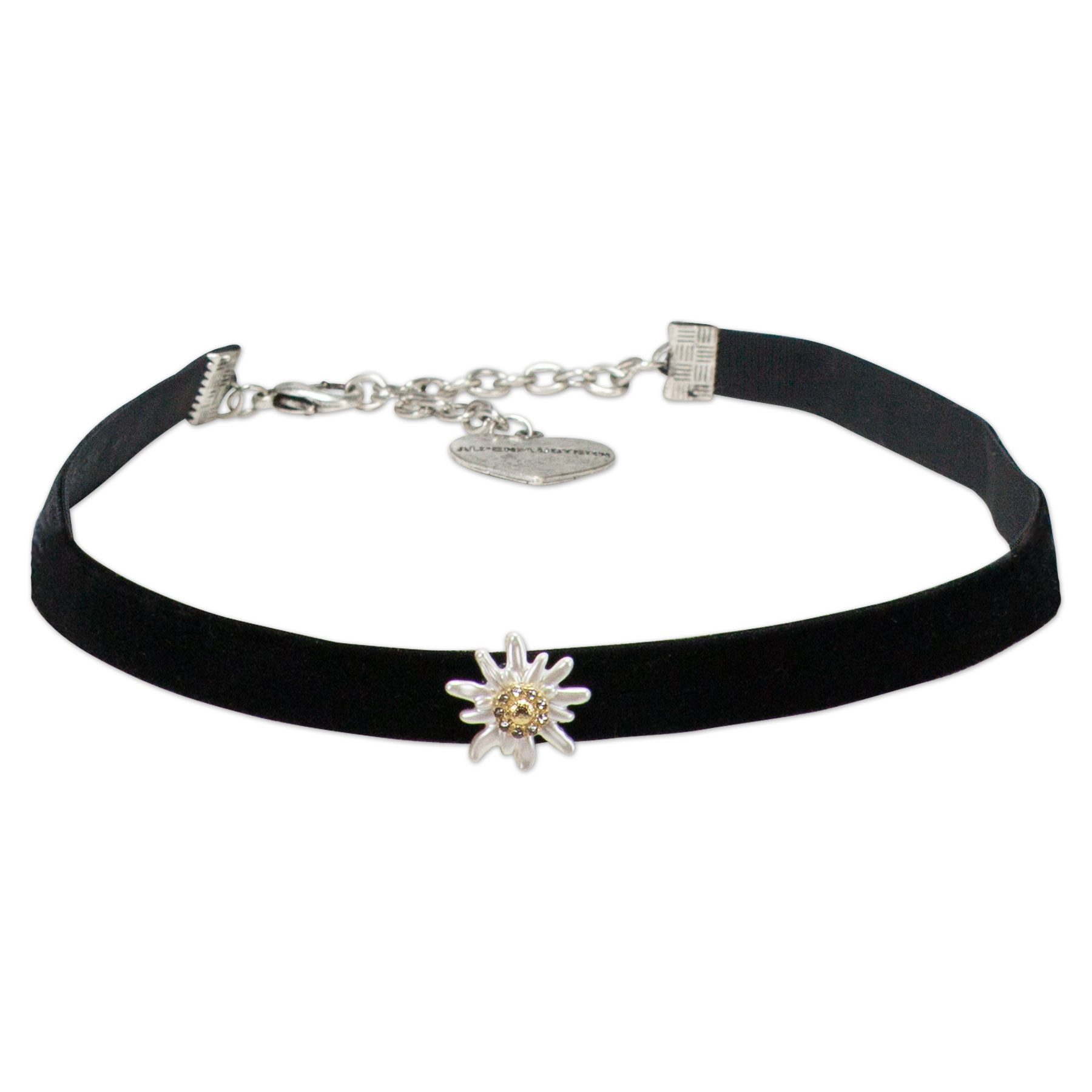 Valentinstagsgeschenk Alpenflüstern Choker Trachten-Samt-Kropfband Strass-Edelweiß Greta mini (schwarz), - Trachtenkette enganliegend, Kropfkette elas