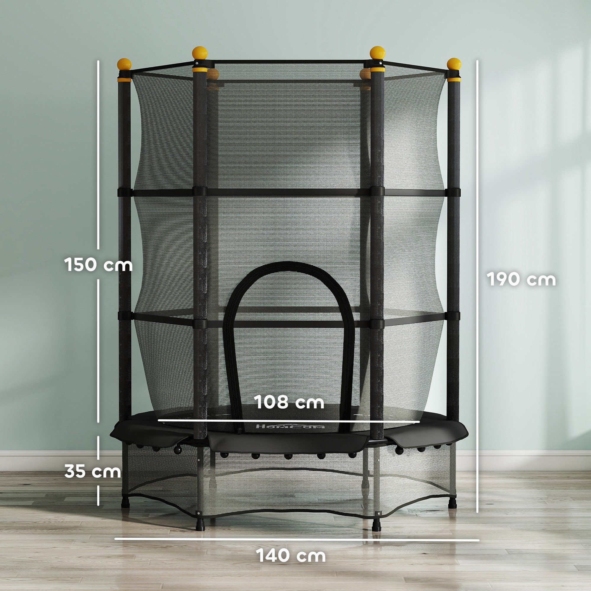 HOMCOM Kindertrampolin Trampolin Outdoor mit Sicherheitsnetz, Randabdeckung, Ø 140 cm, (Indoor Trampolin, 1 tlg., Trampolin), für Kinder 3-10 Jahre, bis 50 kg belastbar, Schwarz