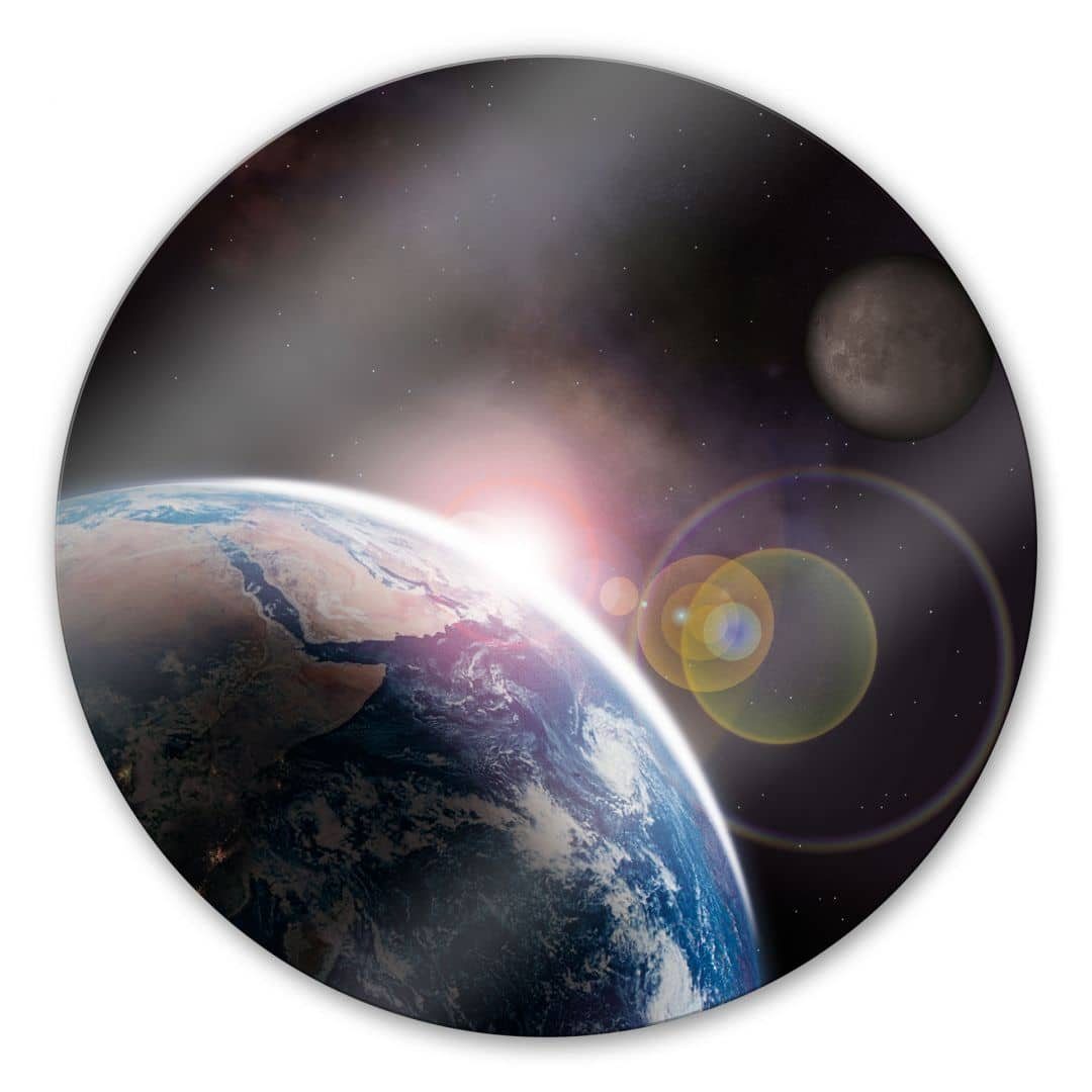 NASA Rund Raumschiff, K&L Wandschutz Planeten Glasbild Wall Wandbild Art Bilder Glas Sonne Erde Deko Gemälde