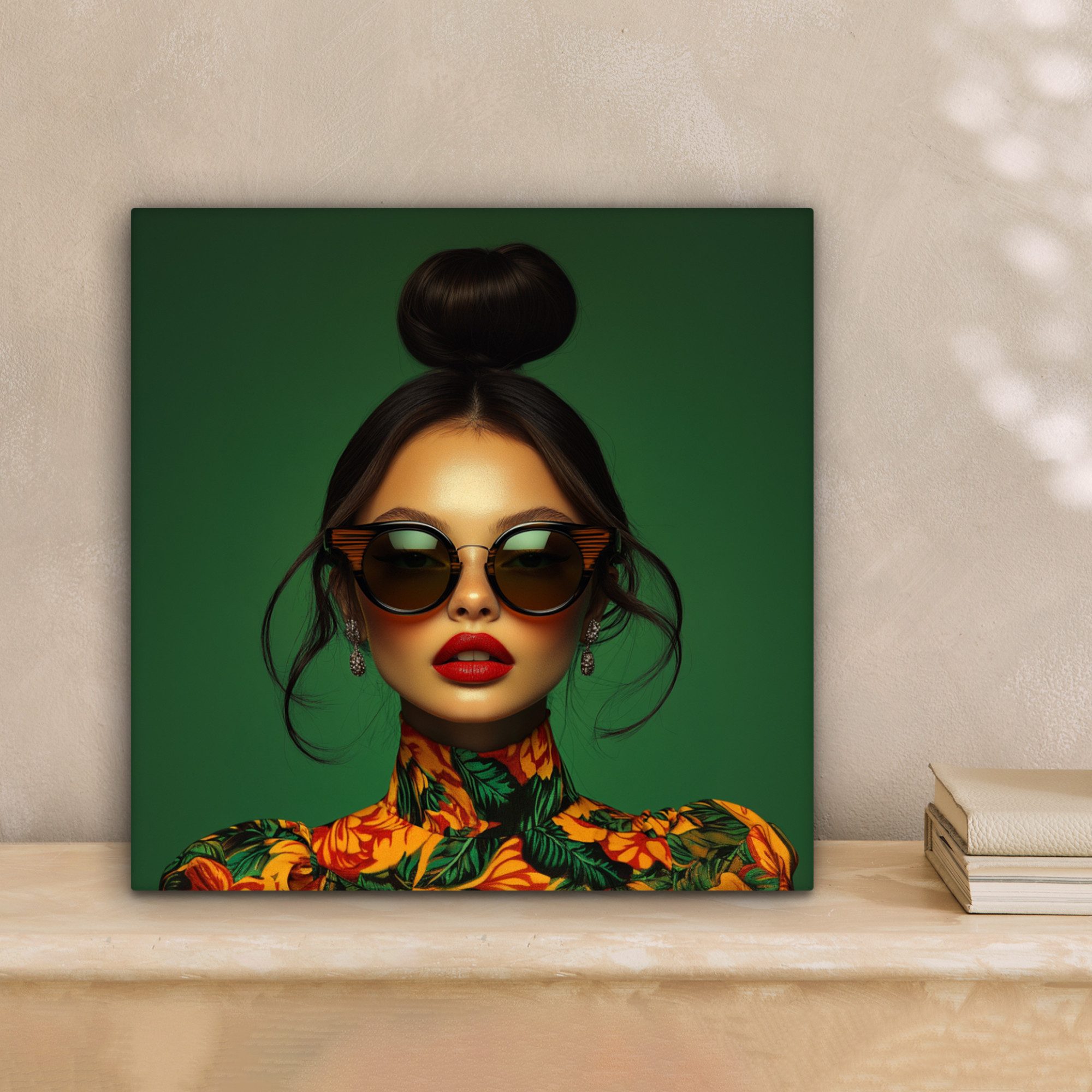OneMillionCanvasses® Leinwandbild Frau - Grün - Modern - Brille - Abstrakt, günstig online kaufen