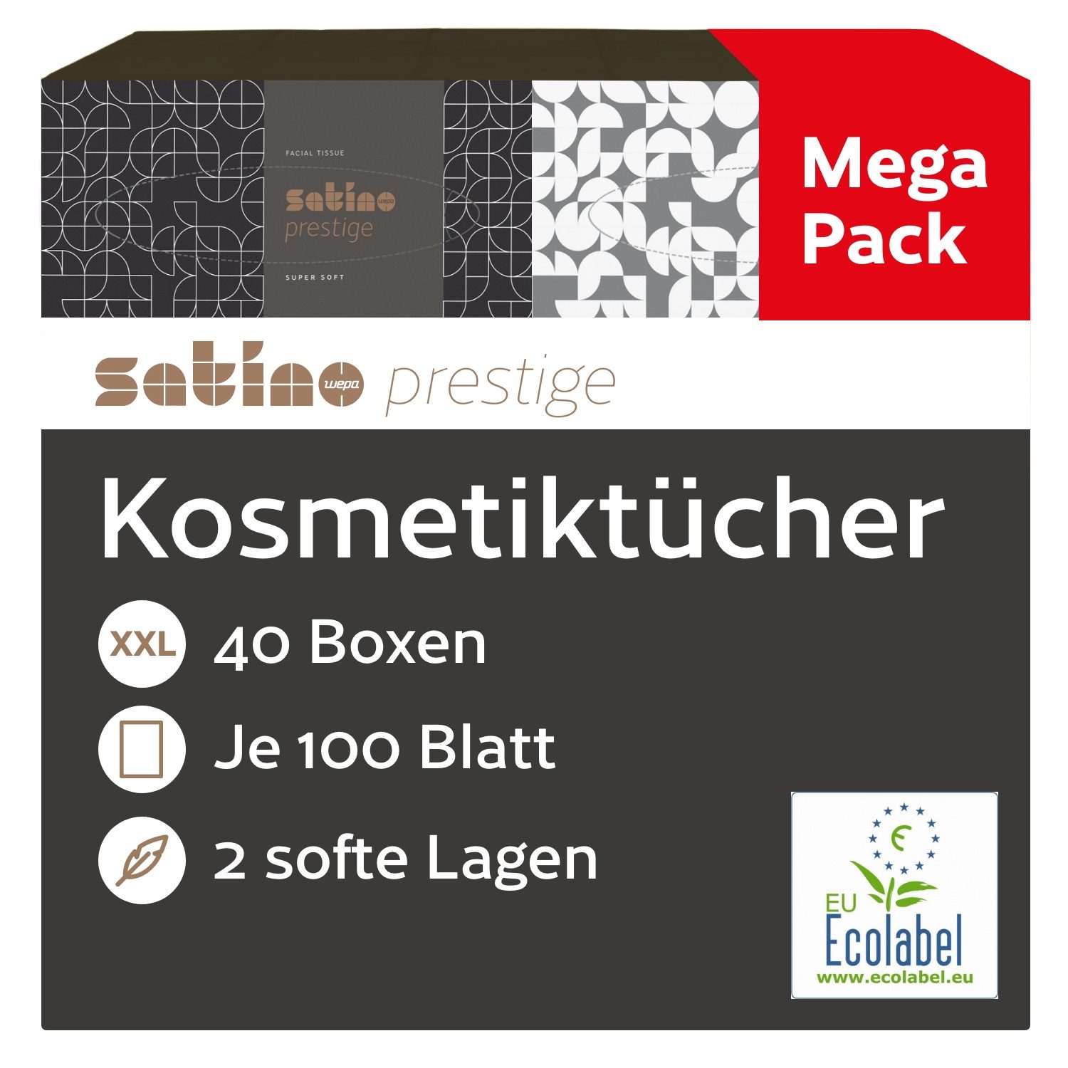 Satino Kosmetiktücher aus der Flachbox - 2-lagig - super soft - 100 Tücher pro Box (40-St)