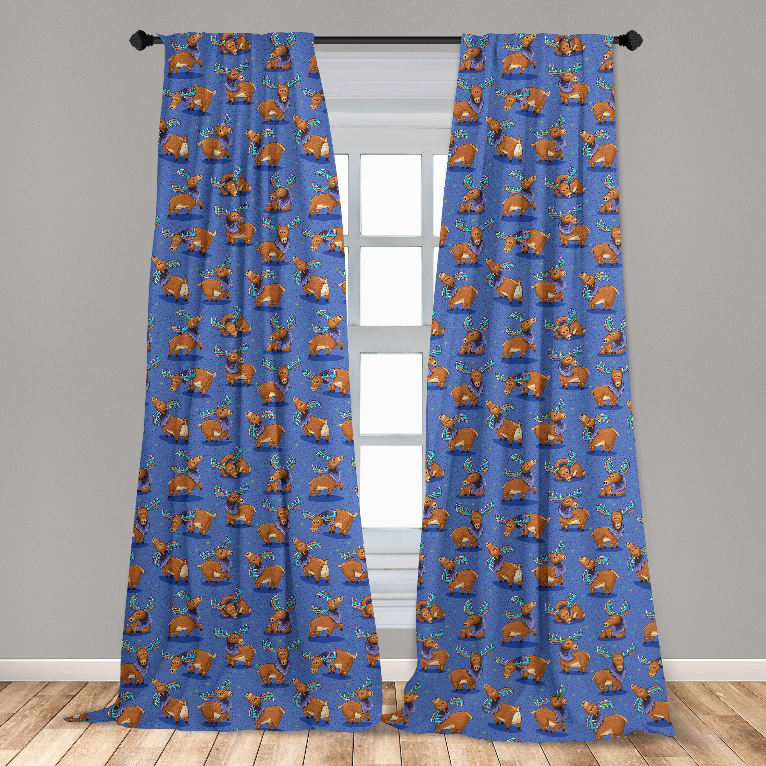 Gardine Vorhang für Wohnzimmer Schlafzimmer Dekor, Cartoon-Maskottchen Elch Abakuhaus, Lustige Microfaser