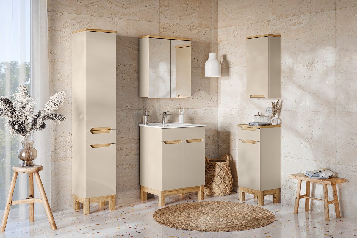 99rooms Badezimmer-Set Argentat, (Badmöbel-Set, 2-teilig), Hochschrank und Unterschrank, wahlweise mit oder ohne Waschbecken