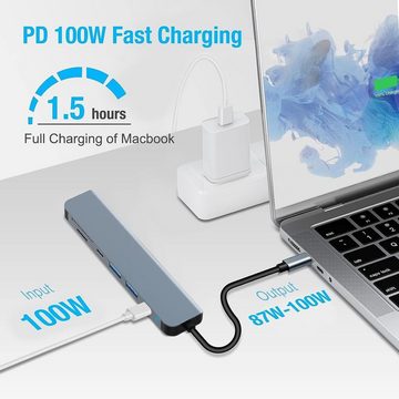 HYTIREBY USB-Verteiler Usb hub 3.0 für MacBook Air/Pro, Galaxy, iPad, Surface Book,Chromebook (1-St), 7 in 1 mit USB C auf 4K HDMI, SD&TF Kartenleser, USB 3.0&USB 2.0 Ports