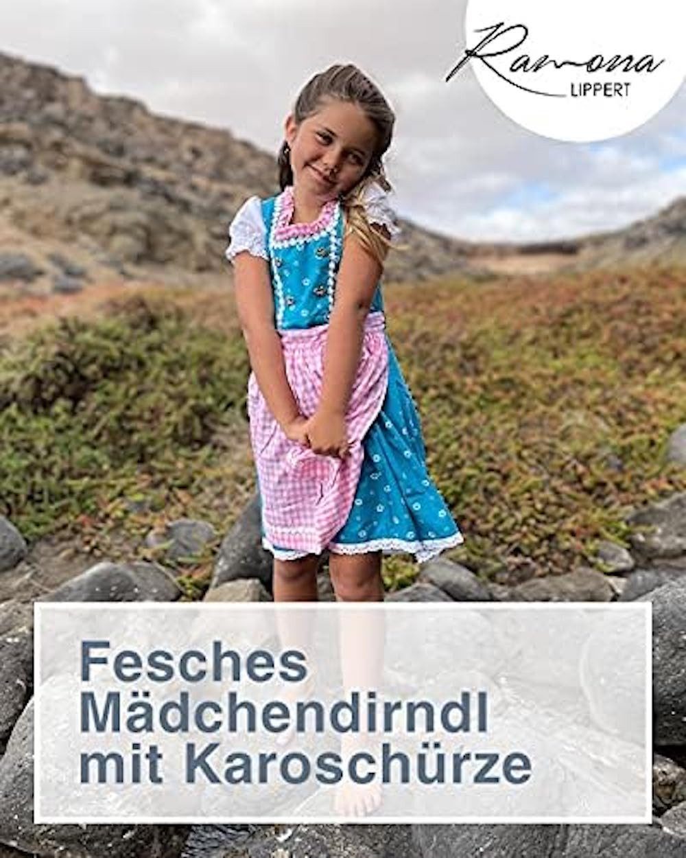 Ramona Lippert Dirndl Kinderdirndl Nina türkis rosa Trachtenkleid Mädchen mit Bluse