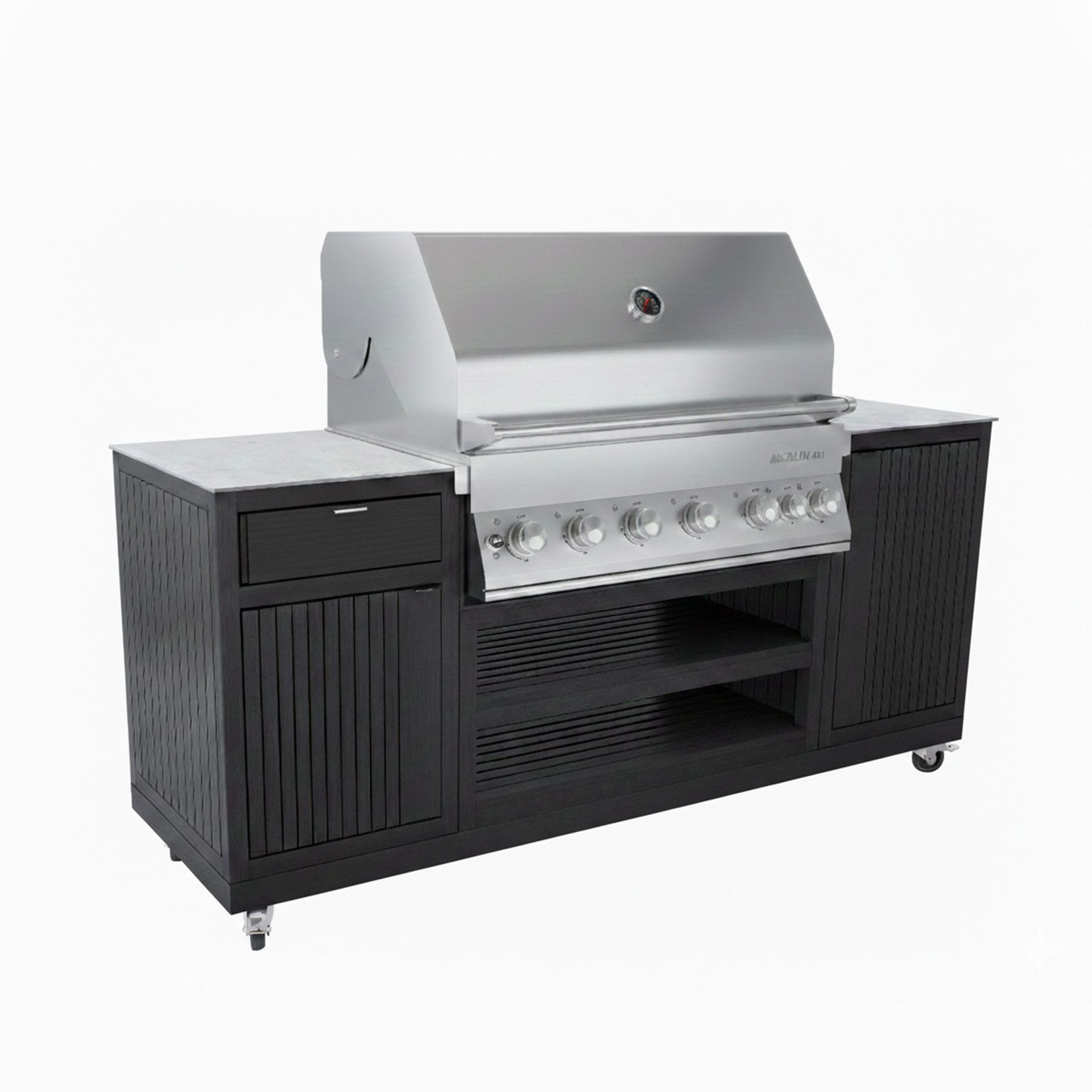 Endorphin Outdoor-Küche Poly Outdoorküche schwarz, inkl Merlin 641 Gasgrill, silber