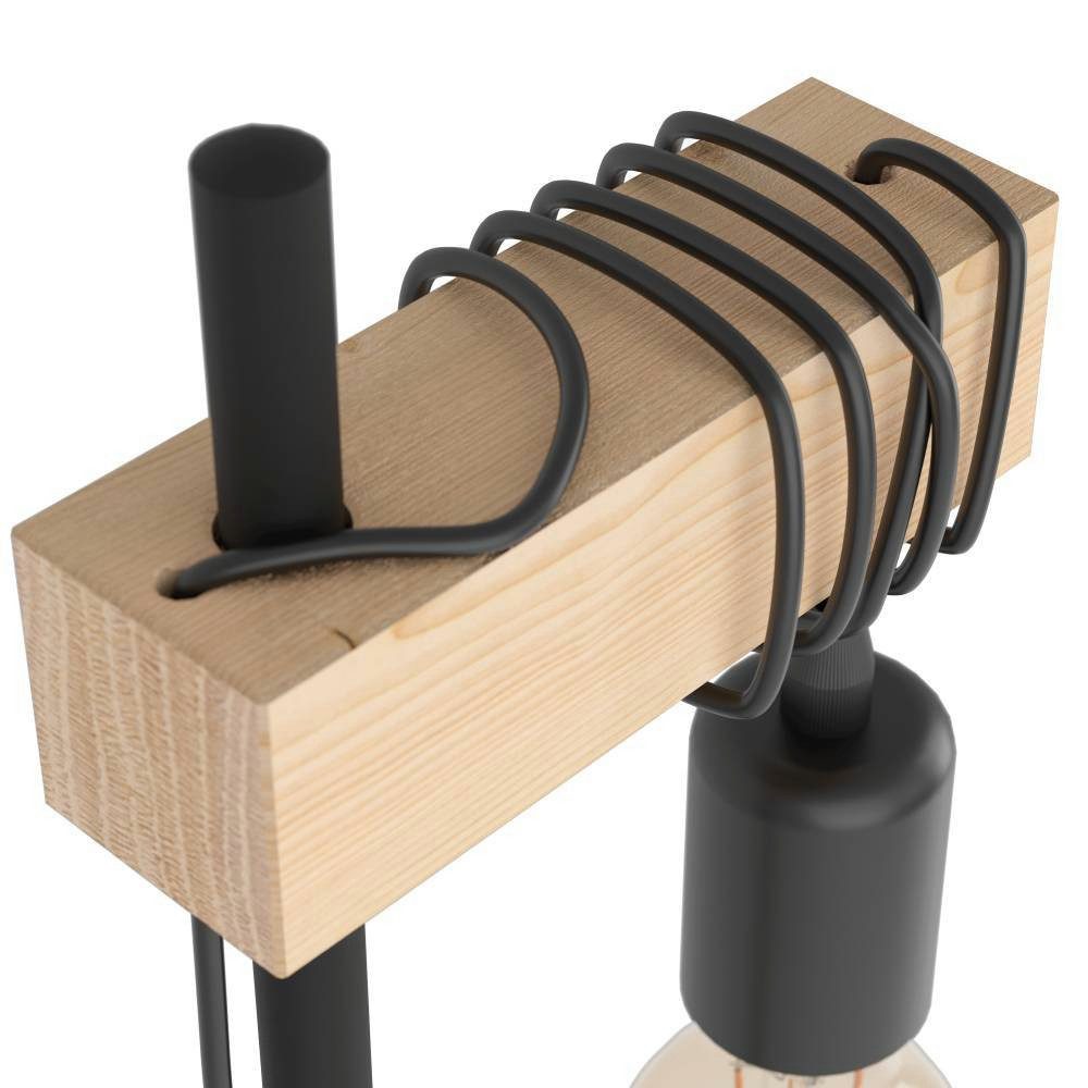 EGLO Tischleuchte TOWNSHEND Tischlampe, Holz, Stahl, Retro, Industrial, Wickeloptik, ohne Leuchtmittel, Wohnzimmer, Nachttischlampe, 1-flammig, schwarz, braun, 50x15,5x17,5cm