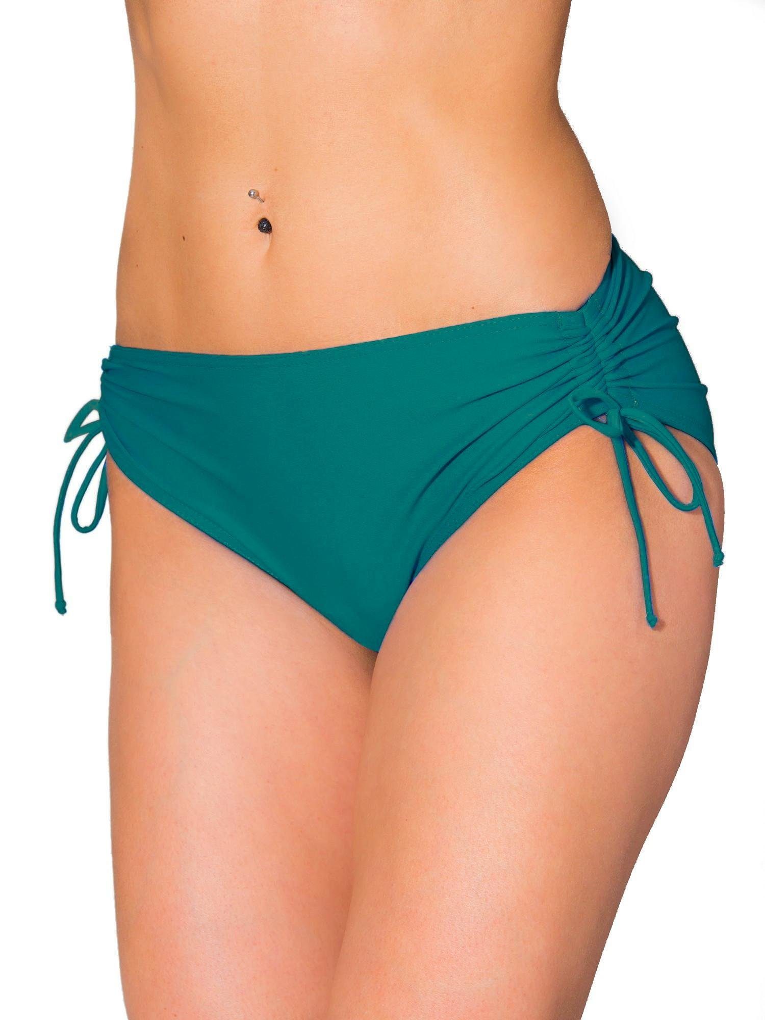 Aquarti Bikini-Hose Aquarti Damen Bikinihose mit Raffung und Schnüren Smaragdgrün