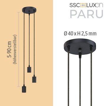 SSC-LUXon LED-Hängeleuchte PARU Hängelampe 3-flammig mit Textilkabel für E27 Lampen