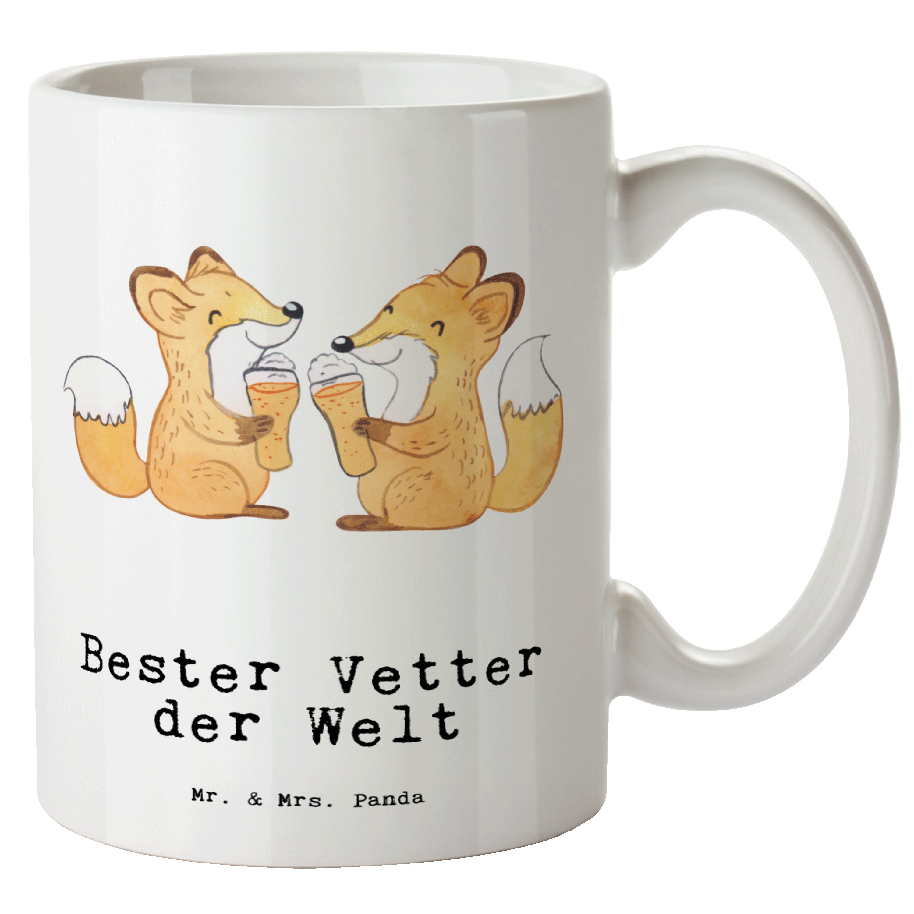 Mr. & Mrs. Panda Tasse Fuchs Bester Vetter der Welt - Weiß - Geschenk, XL Becher, Schenken, XL Tasse Keramik
