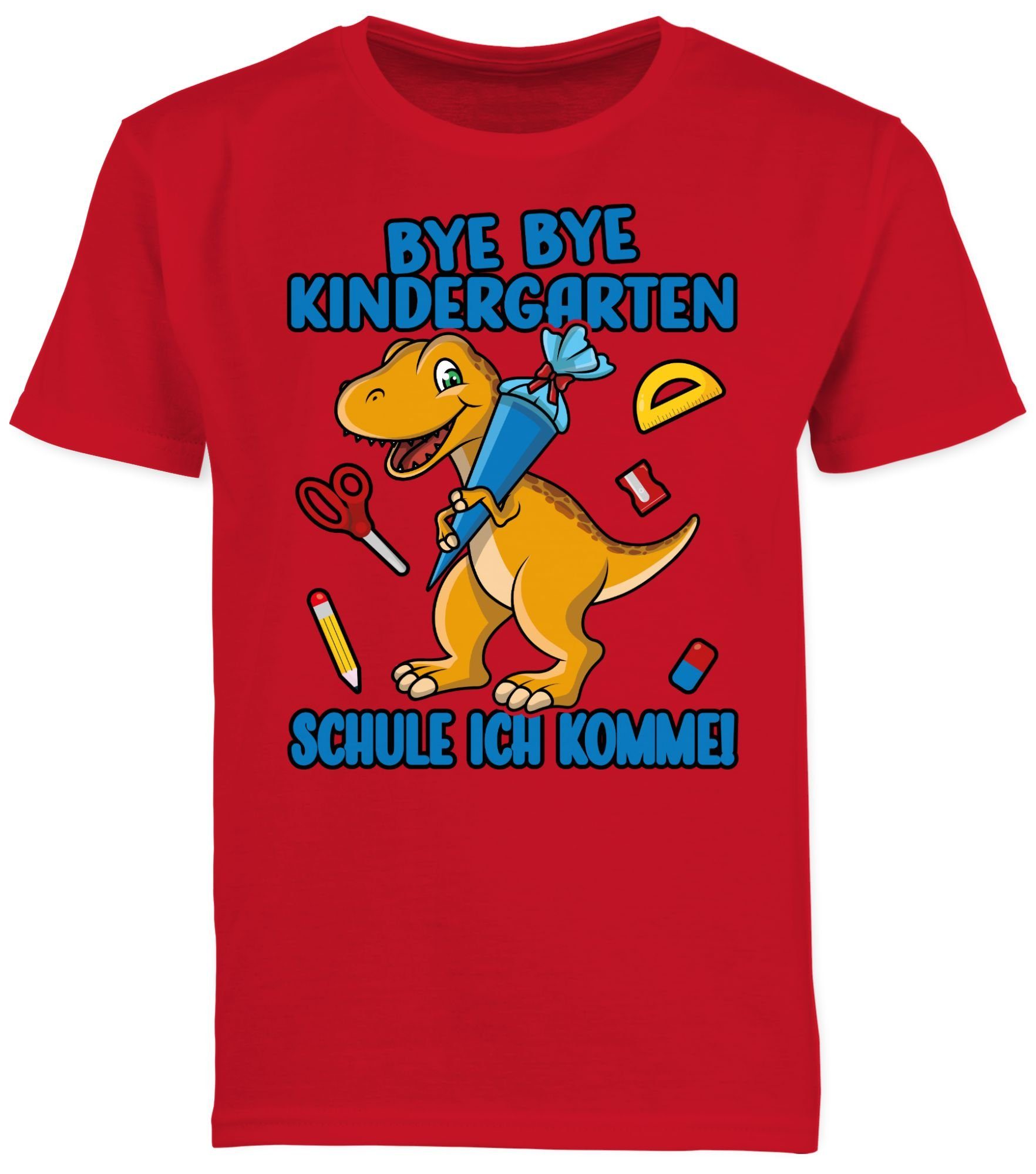 Shirtracer T-Shirt Bye Bye Kindergarten - Schule ich komme! Mit Dino und Schultüte (1-tlg) Einschulung Junge Schulanfang Geschenke