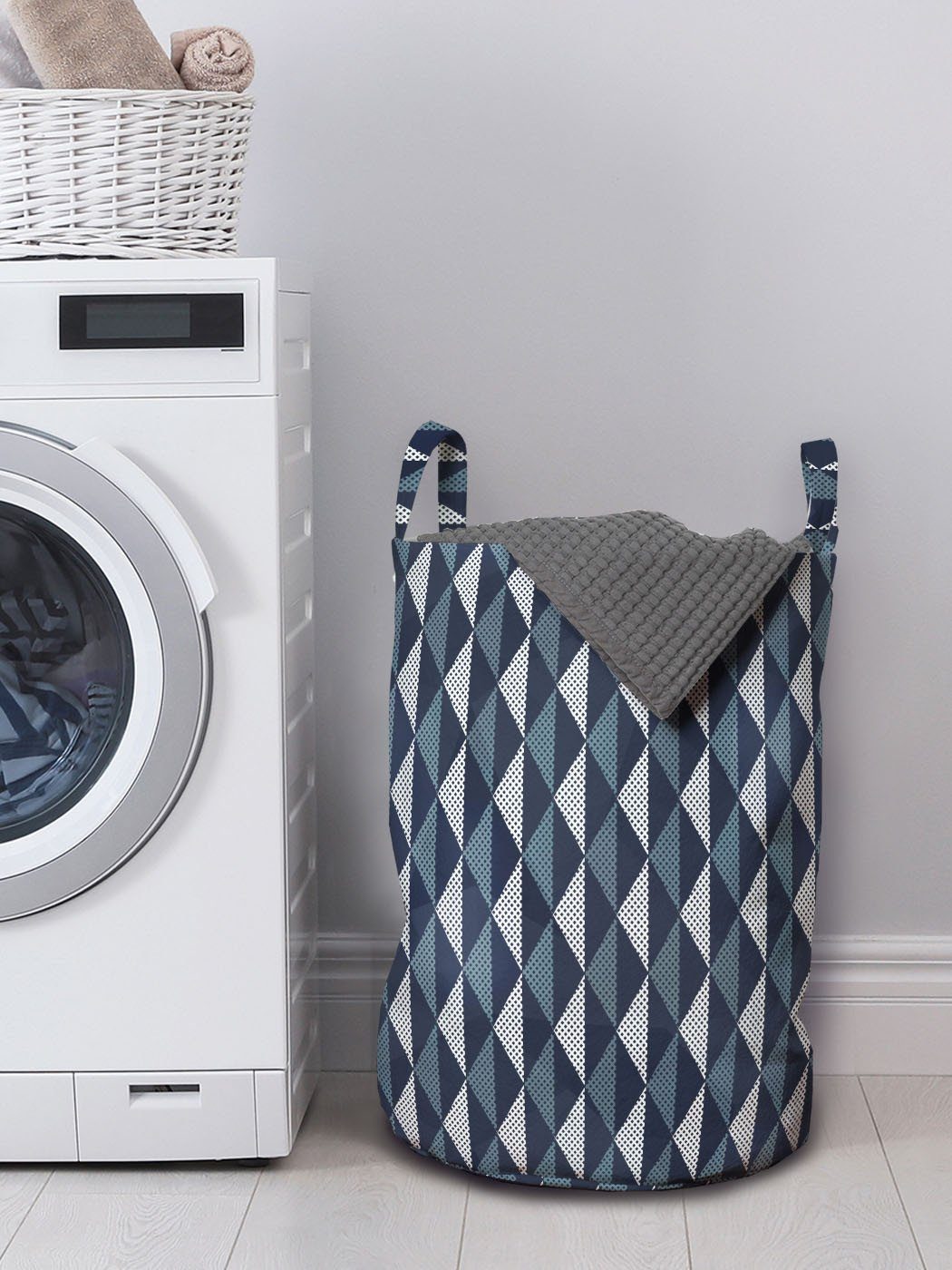 Rauten Punkte Wäschesäckchen Waschsalons, für und Kordelzugverschluss Wäschekorb Griffen Abakuhaus Geometrisch mit