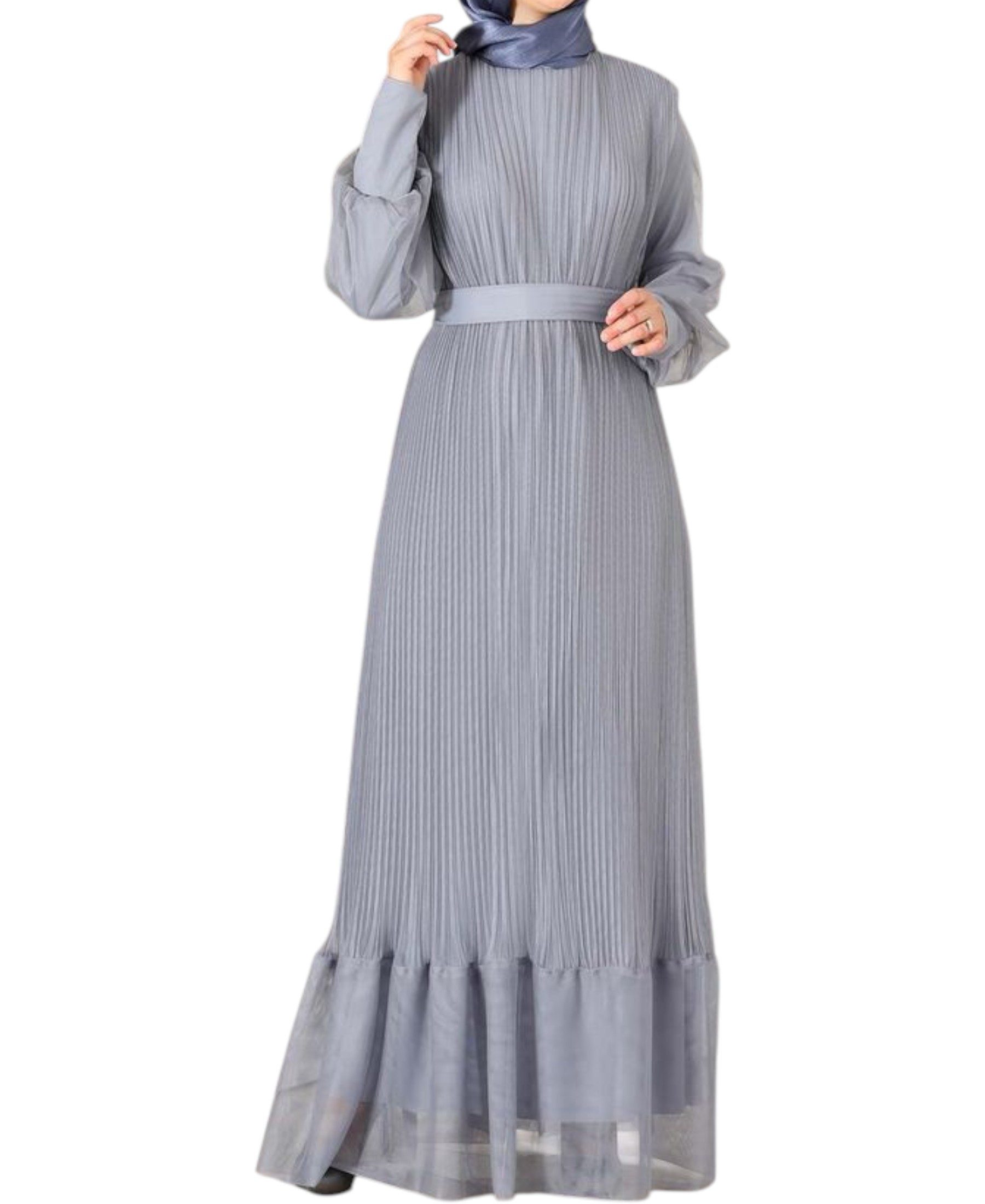 fashionshowcase Abendkleid Maxikleid mit Faltendetail – Abaya Hijab Mode Modest Fashion Faltendetail auf der Vorderseite
