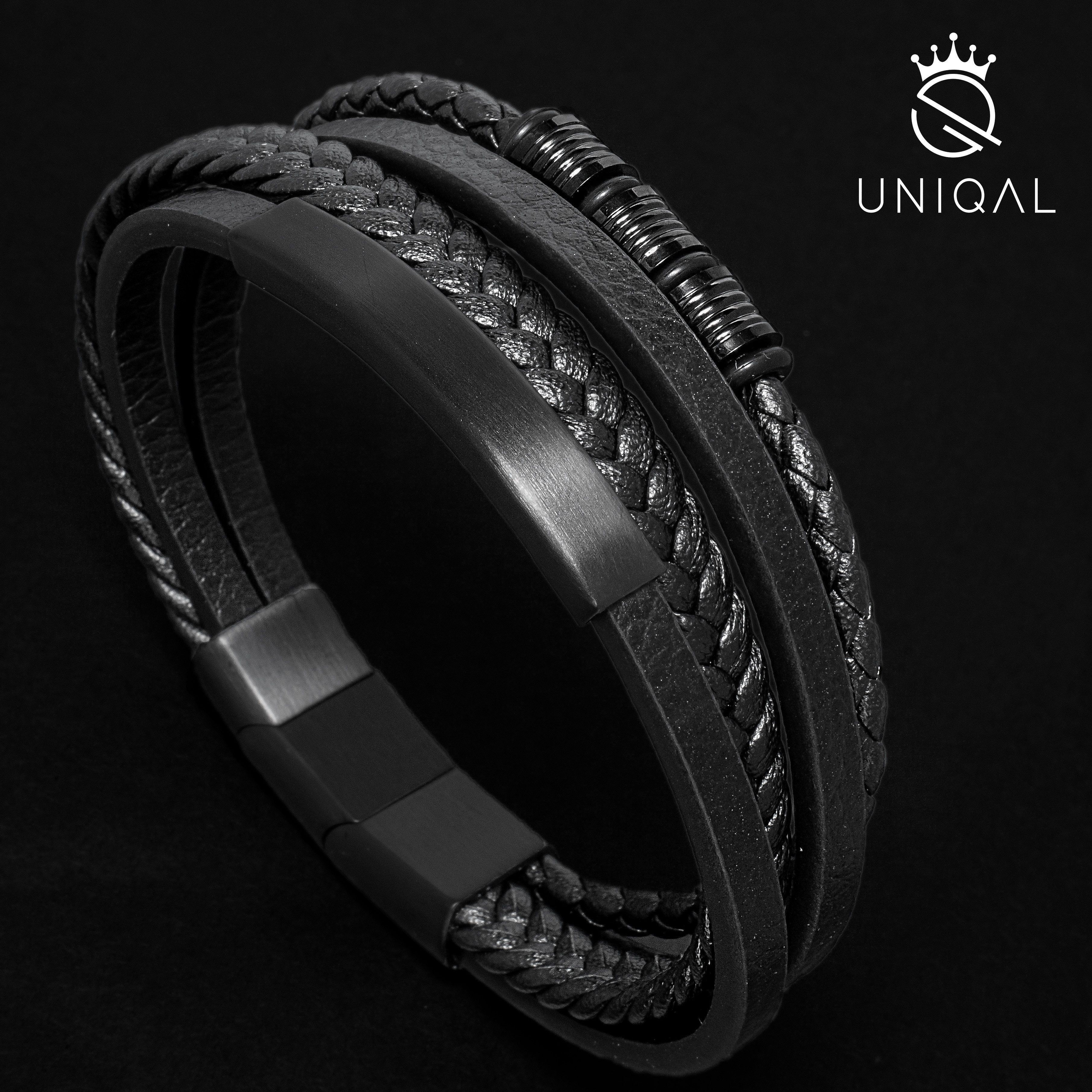 UNIQAL.de Lederarmband Herren "SHAPE" handgefertigt, geflochten, verstellbar (Klassisch, casual, elegant), aus Rindsleder, Edelstahl-Magnetverschluss mit Verlängerungsglied