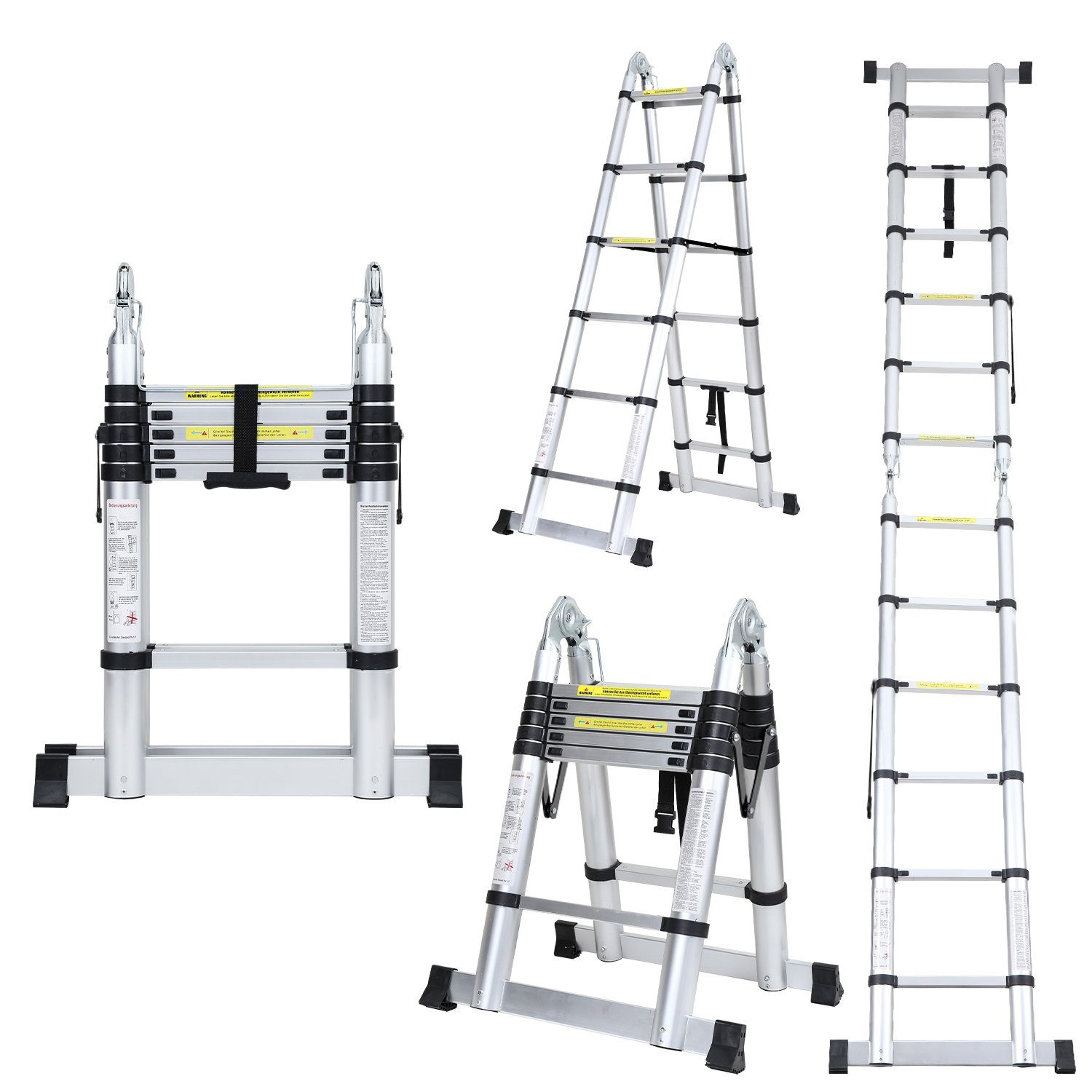 Gimisgu Teleskopleiter Teleskopleiter Alu 1.9+1.9m Rädern Stabilisator mit Anlegeleiter