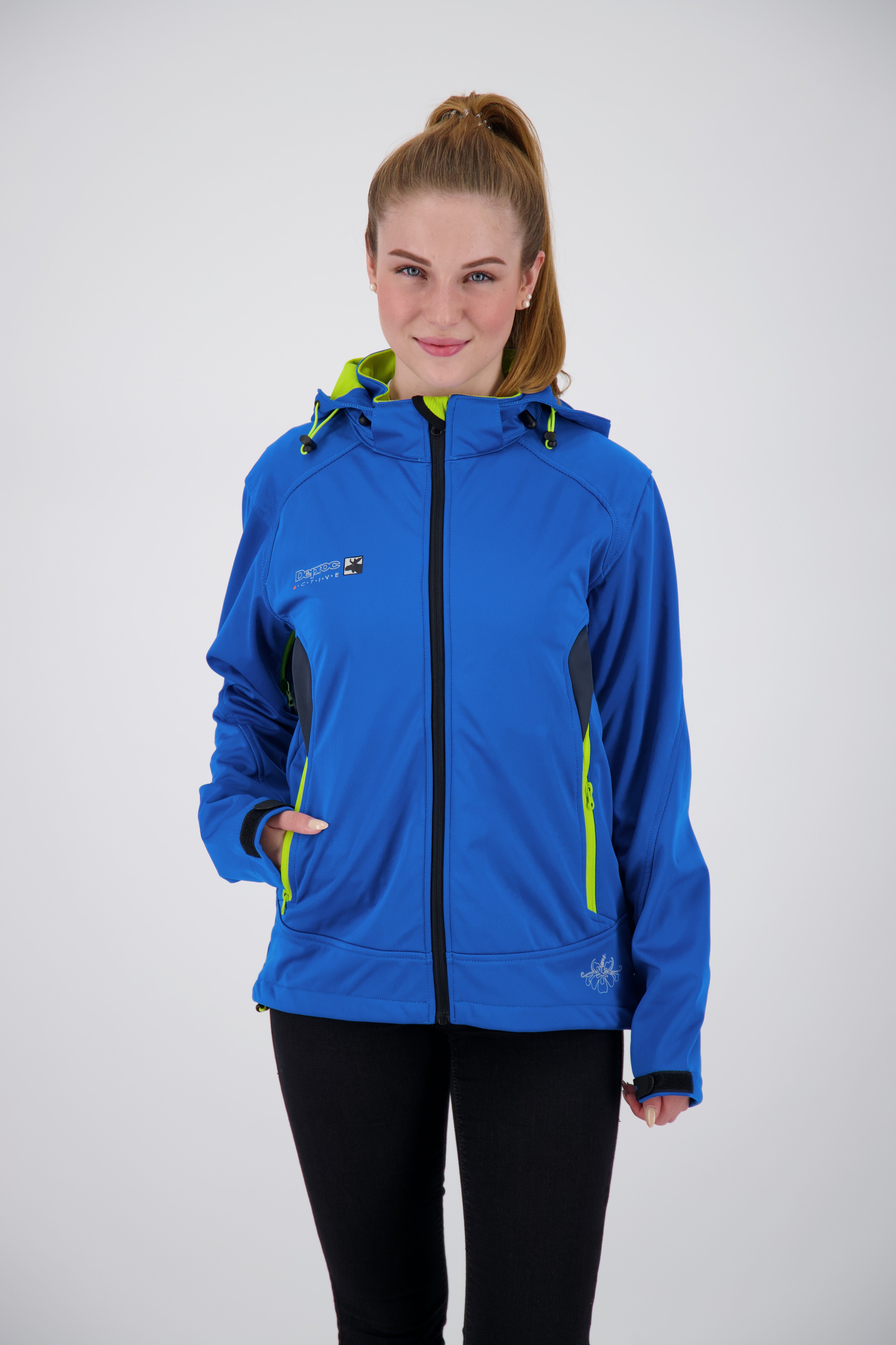 DEPROC Active Softshelljacke Downton Peak WOMEN NEW CS Ventialtionsreißverschlüsse, Auch in Großen Größen erhältlich, mit abnehmbarer Kapuze