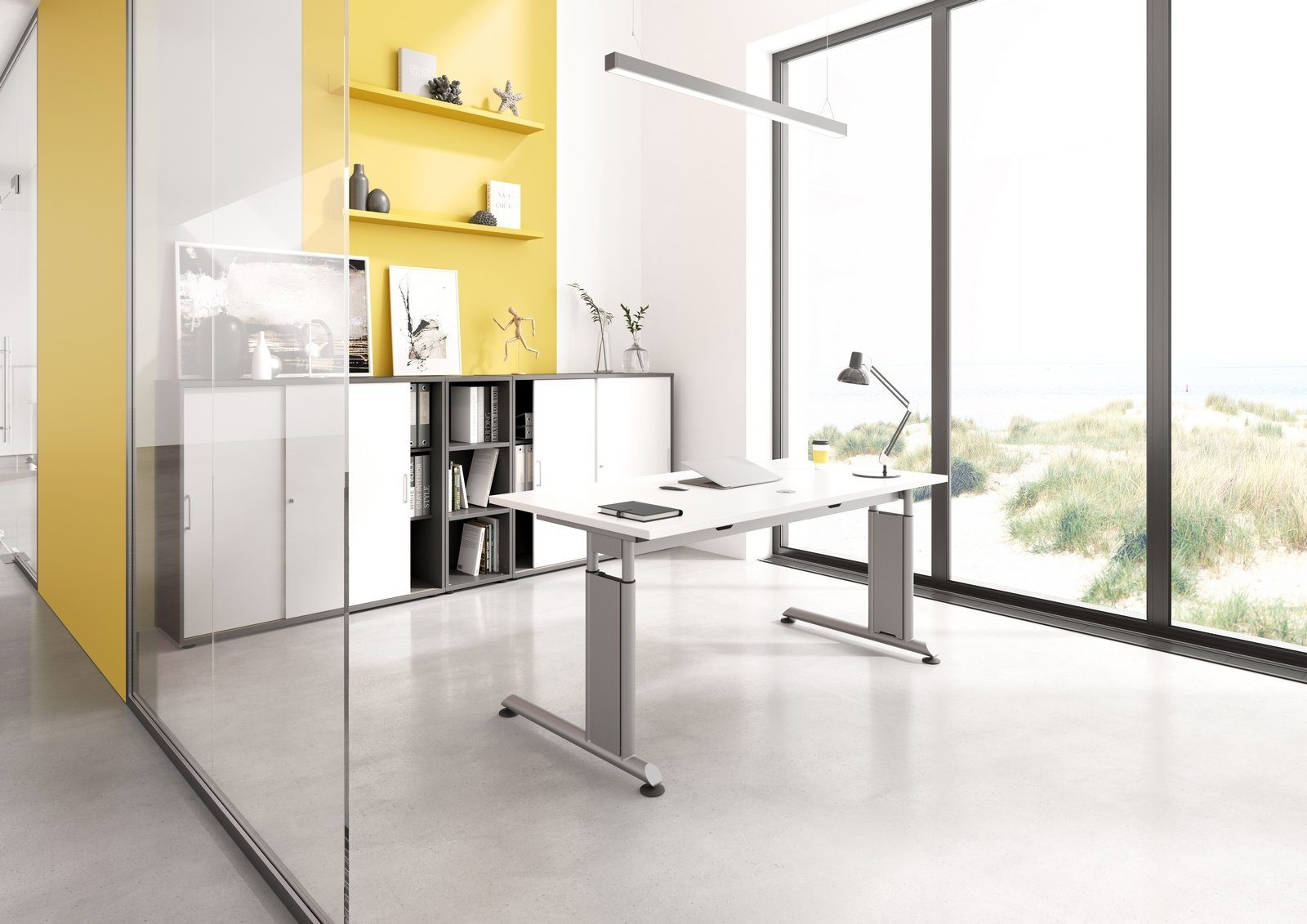 bümö Schreibtisch Schreibtisch Serie-Z, Rechteck: Buche 180 - cm - Silber x 80 Dekor: Gestell