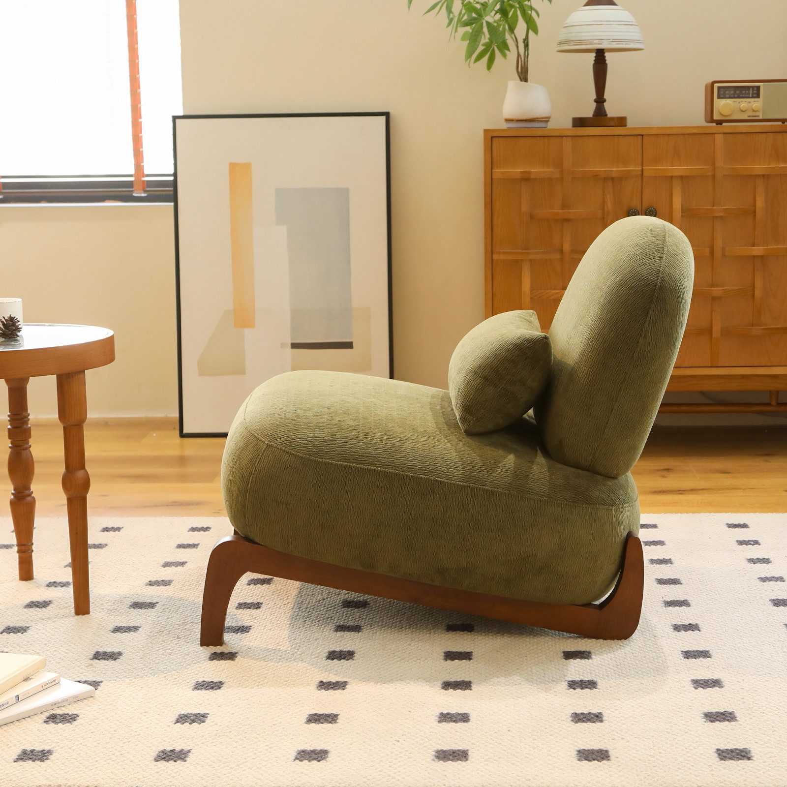Totnz Loungesessel Akzentstuhl mit Massivholzbeinen und Kissen (Armloser Sessel aus Samt für Wohnzimmer), Schlafzimmer, Wohnung, Wartezimmer und Balkon