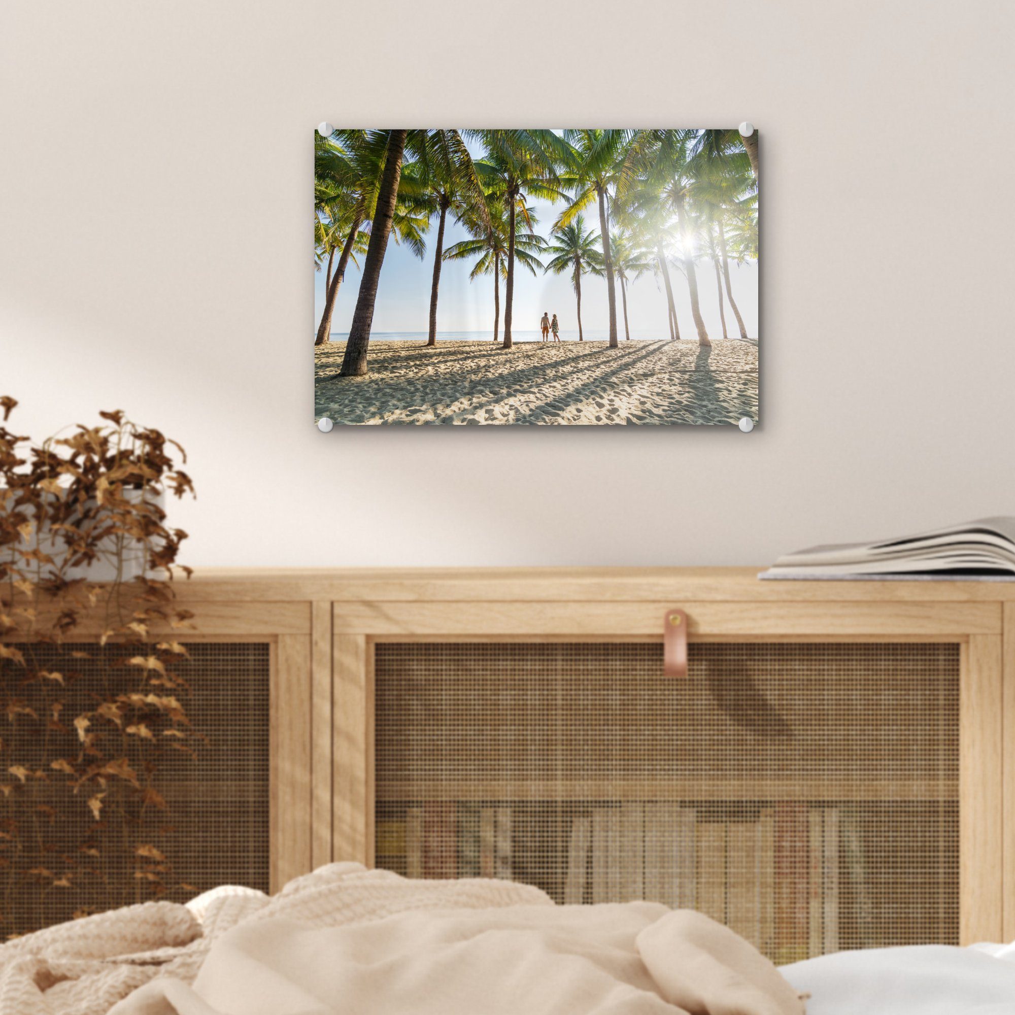 - Glas Acrylglasbild - Romantik, Meer St), auf - Wanddekoration Bilder Palme - Glas Strand (1 Foto auf MuchoWow - Wandbild - Glasbilder
