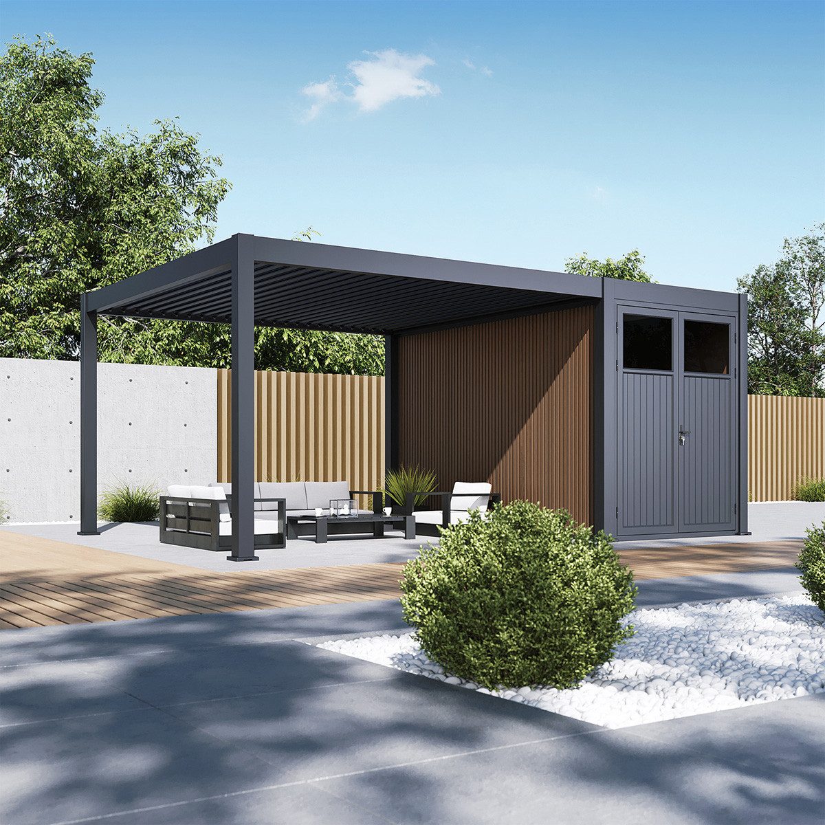 Weide Gartenhaus Weide Aluminium & WPC Anbau-Gartenhaus 4x2 M Anthrazit & Teak, BxT: 200x400 cm