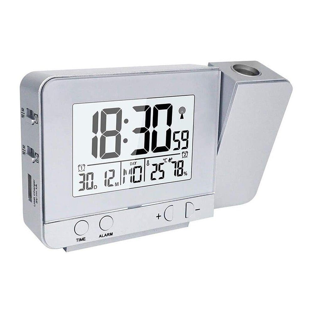 TUABUR Projektionswecker Projektion für mit Projektionswecker Zeit-Temperatur Digitaluhr Silber