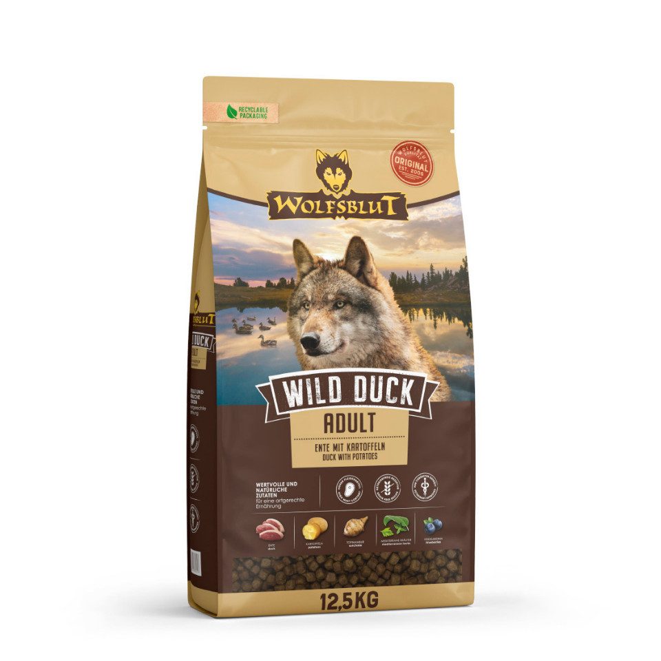Wolfsblut Wild Duck Adult - getreidefreies Trockenfutter mit Ente & Kartoffel, Trockenfutter für: Hunde
